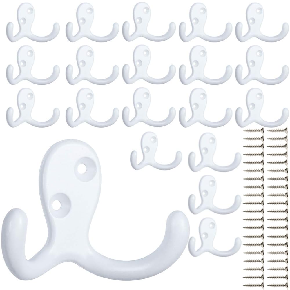 IBosins 8 Pack Silvery Double Prong Coat Hooks Wall Mounted with 16 Screws