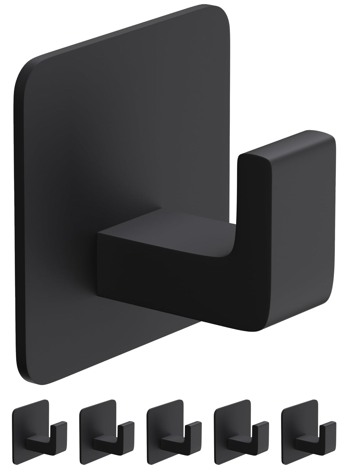 GWAAZXGZ Square Self Adhesive Towel Hooks - 4 Pack Matte Black Metal Hooks, Right-Angle Design for Towels, Robes & Hats, Organize Bathroom, Kitchen, Entryway, Doors, Cabinets on Smooth Surfaces