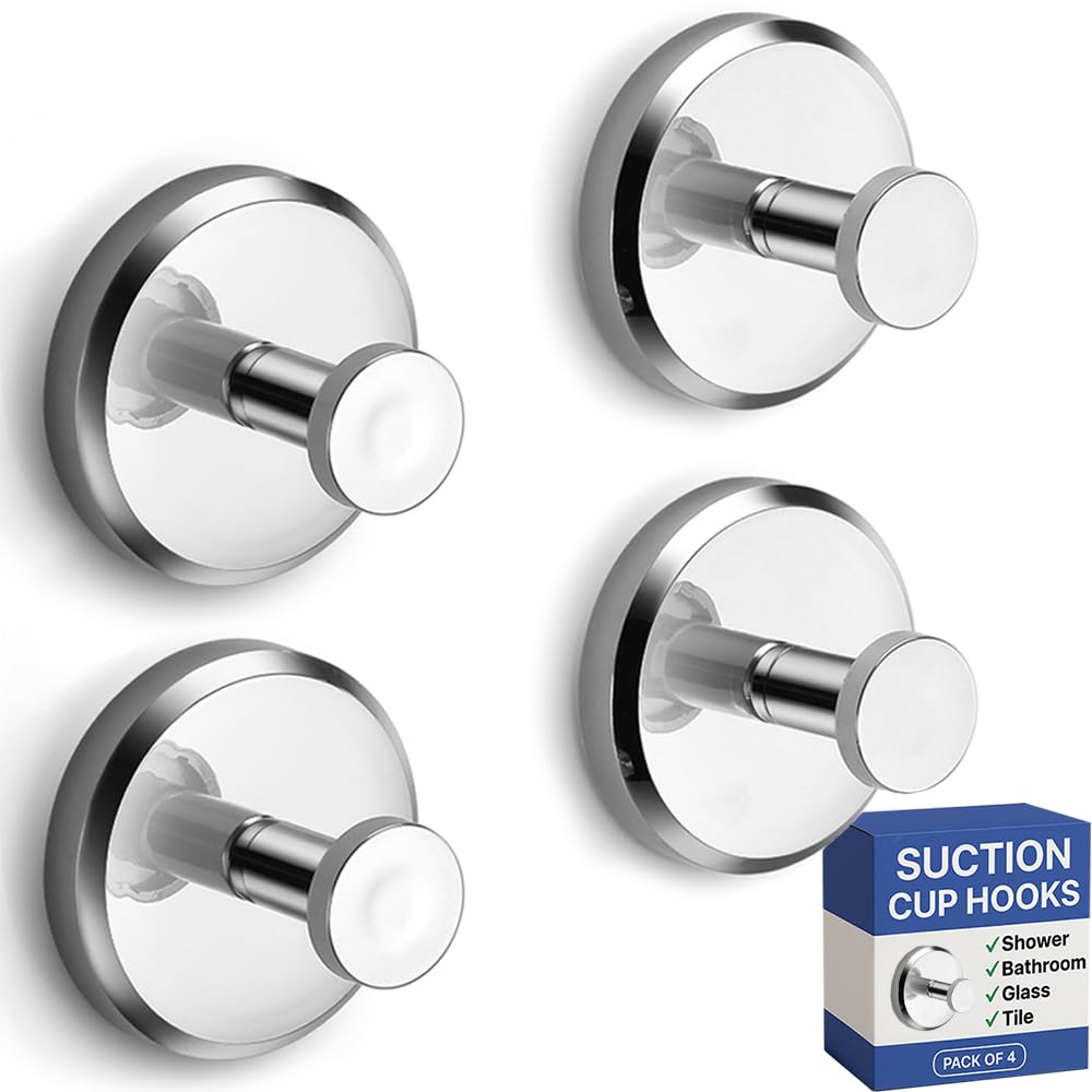 HOME SO Suction Cup Hooks for Shower & Bathroom Towel Holder 2-Pack Black