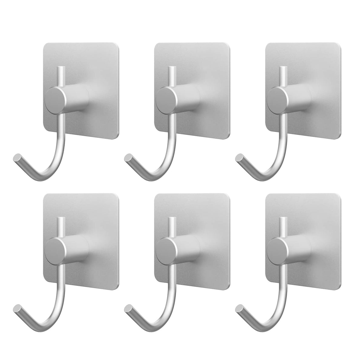 VAEHOLD 6 Pack Adhesive Wall Hooks, Heavy Duty Sticky Holder Aluminum Towel Hooks for Hanging Coat, Hat, Key, Clothes, Closet Hook Wall Mount for Kitchen, Bathroom, Office (Black)