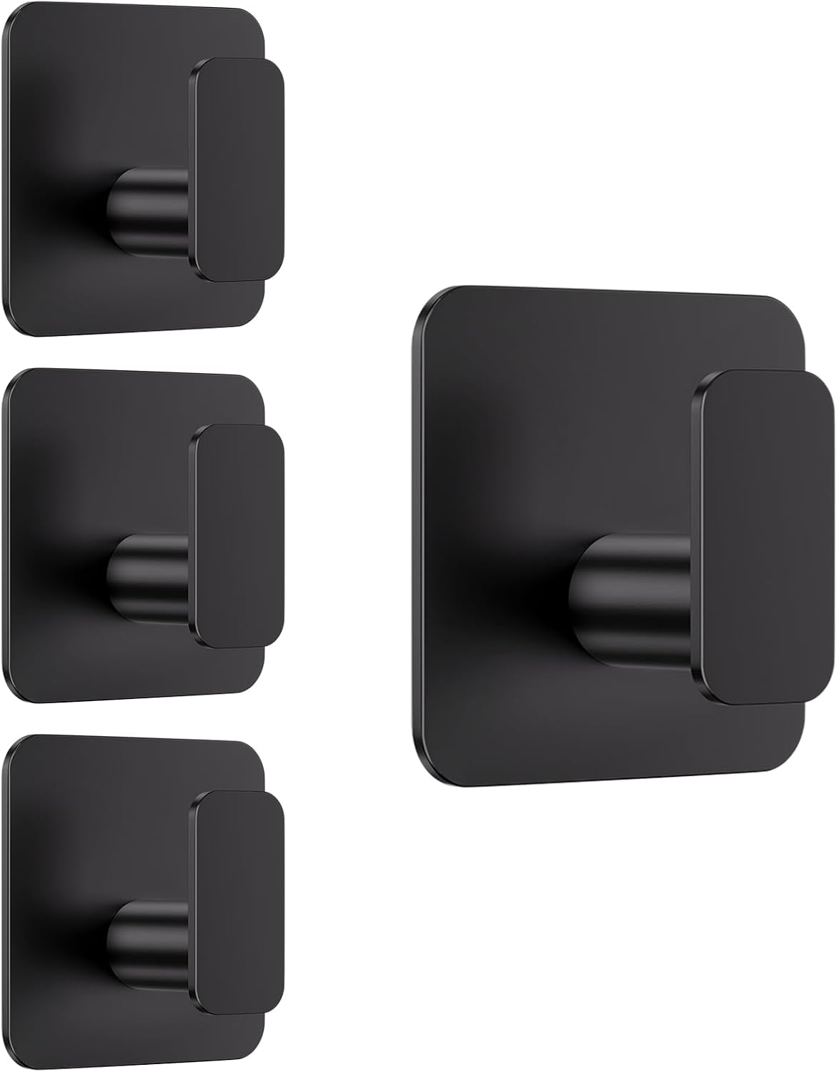 Aikzik Black Hooks for Hanging Heavy Duty, Adhesive Hooks for Shower, Bathroom, Kitchen, Robe, Towel, Coat, Waterproof & Rustproof Hook for Walls No Damage, Sticky Wall Towel Hooks - 4 Pack