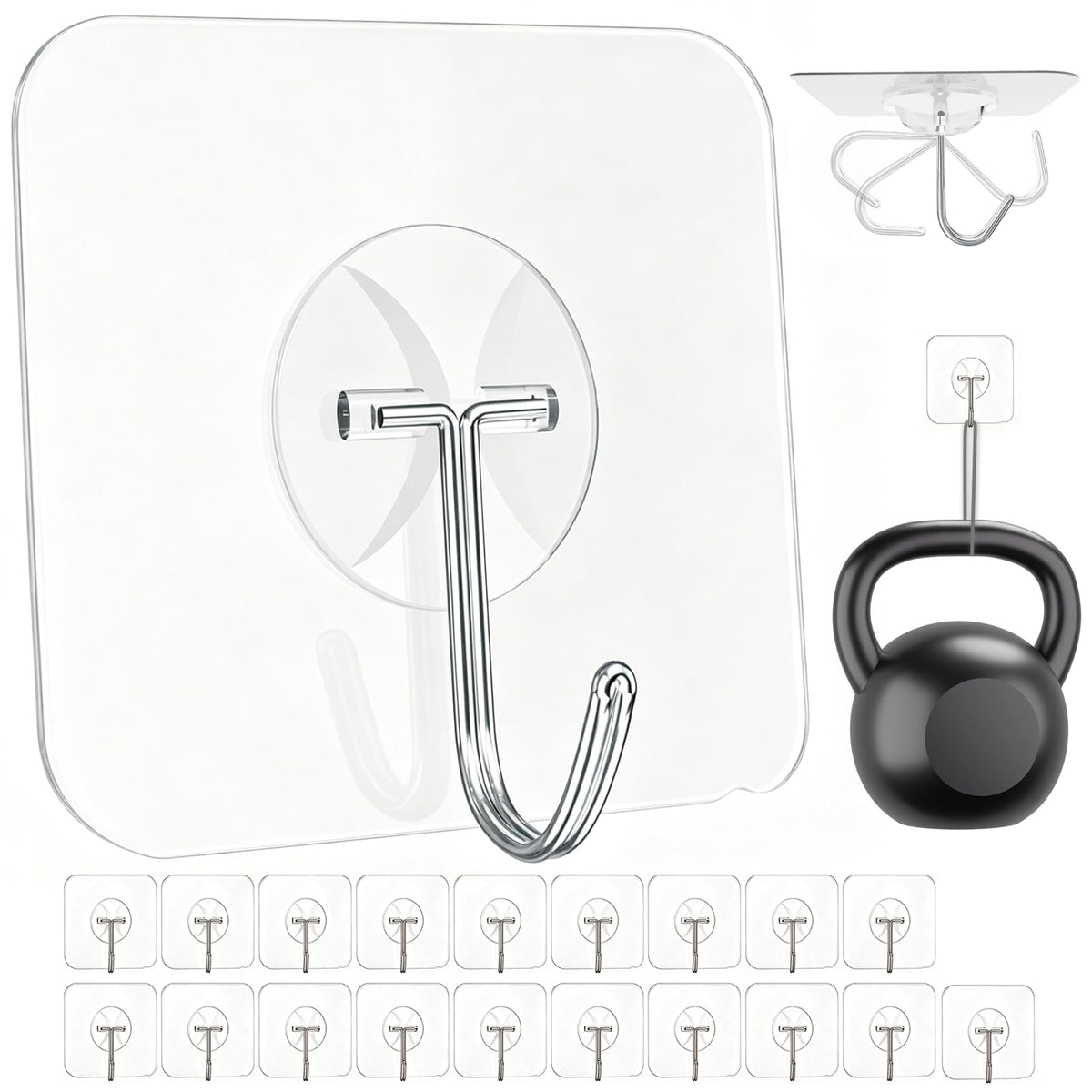 Large Hooks for Hanging Heavy-Duty 44Ib(Max) 10 Packs, Wall Hangers without Nails Self-Adhesive Traceless Clear and Removable, Waterproof and Rustproof Multiple Uses for Bathroom Kitchen Home