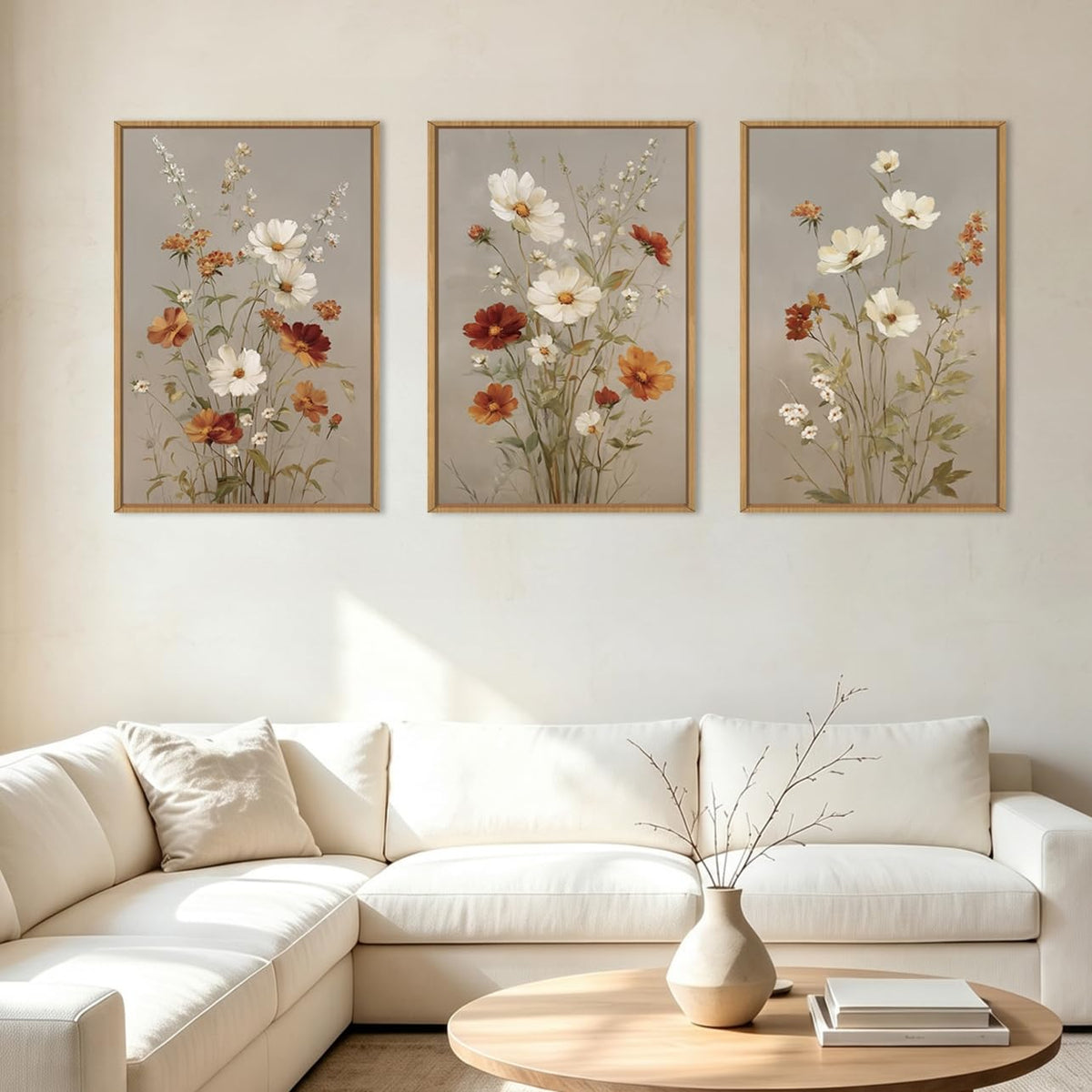 BINCUE Neutral Abstract Wall Art Beige Large Wall Decor Boho Mid Century Modern Artwork Art Print for Living Room Bedroom Office 24"x36" Set of 3 Gift