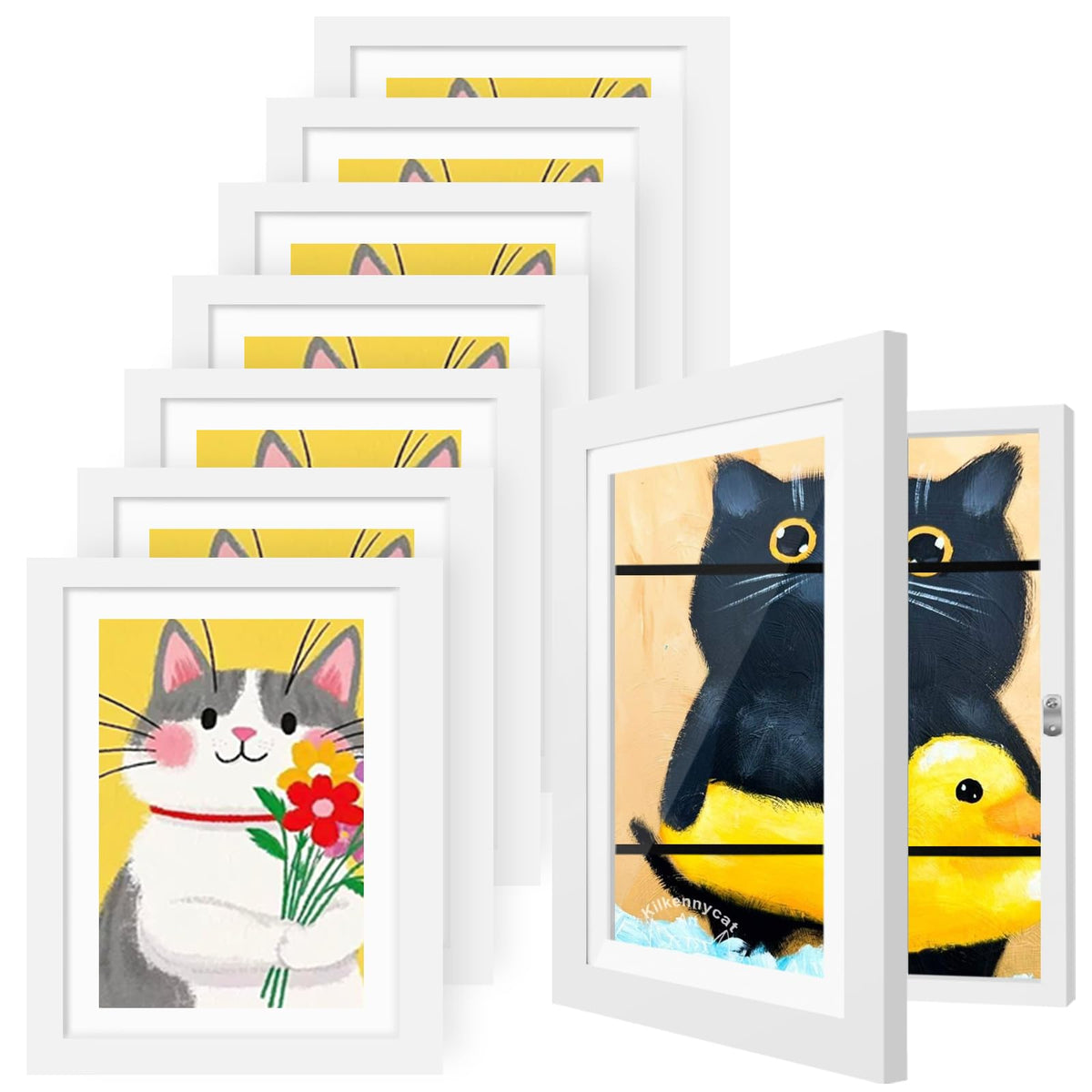 4 Pack Kids Artwork Frames Changeable 8.5 x 11 Inch Children Art Projects Kids Art Frames Front Opening Picture Display Frame, Black