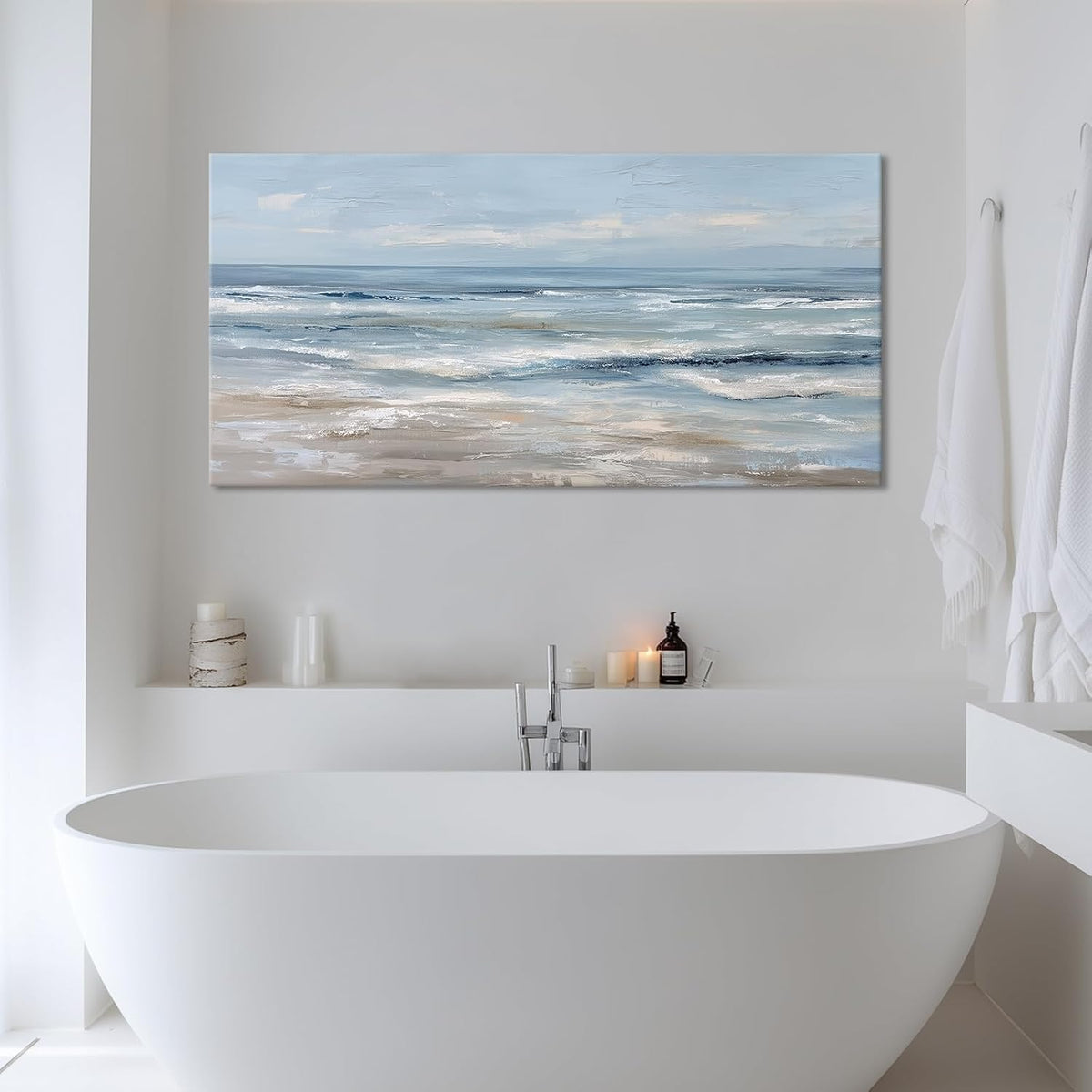 BewDalky Abstract Coastal Beach Wall Art Blue Ocean Waves Canvas Prints Modern Minimalist Landscape Painting Seascape Pictures Artwork for Living Room Bedroom Bathroom Beachy House Wall Decor 20"x40"