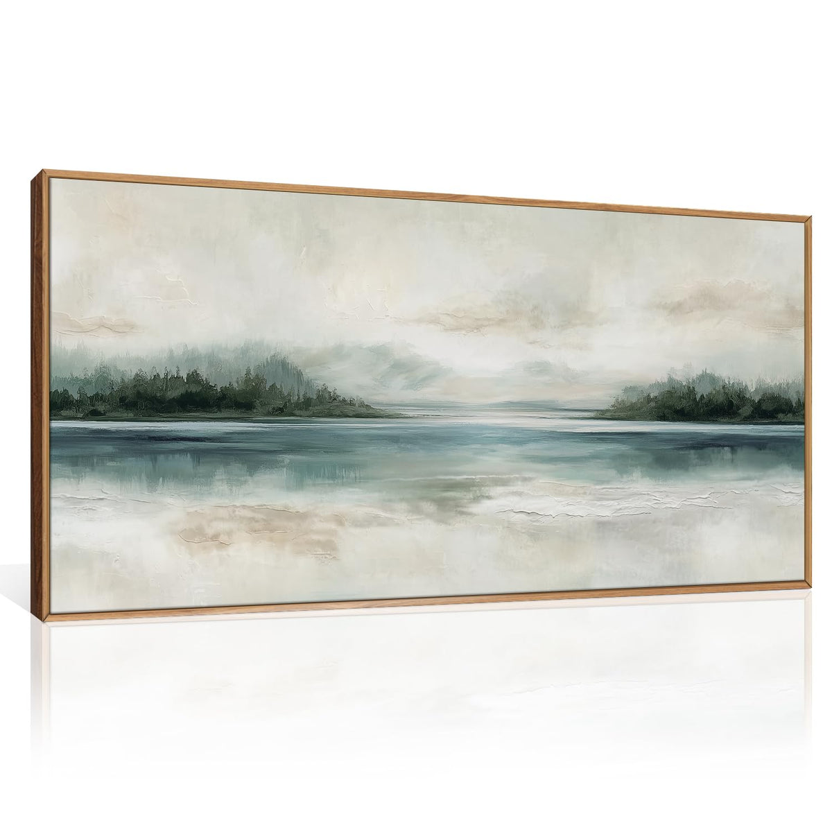 HOURIA Blue White Abstract Neutral Framed Canvas Wall Art Set- 16"x24"x3