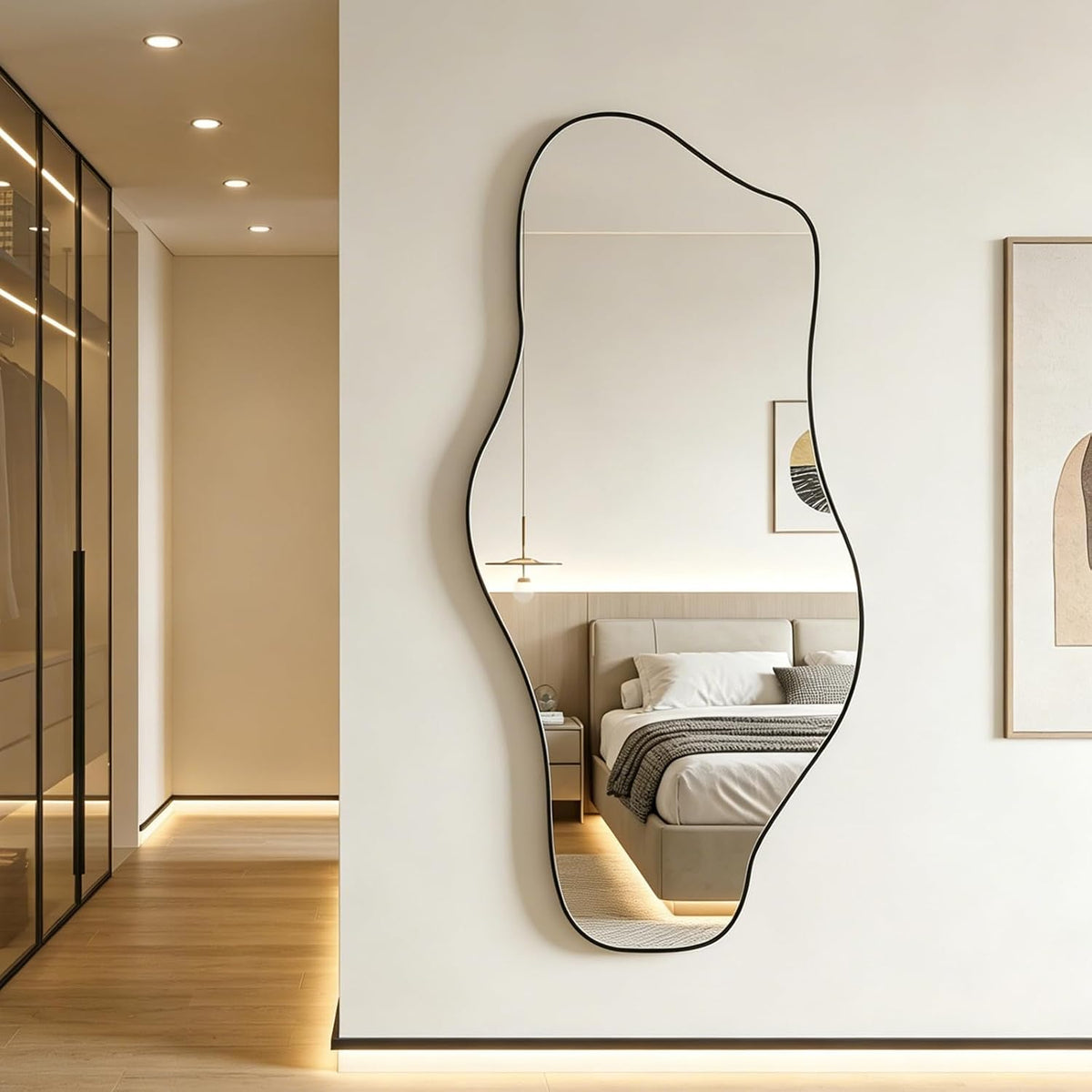 67"x31" Irregular Full Length Mirror, Abstract Frameless Mirror