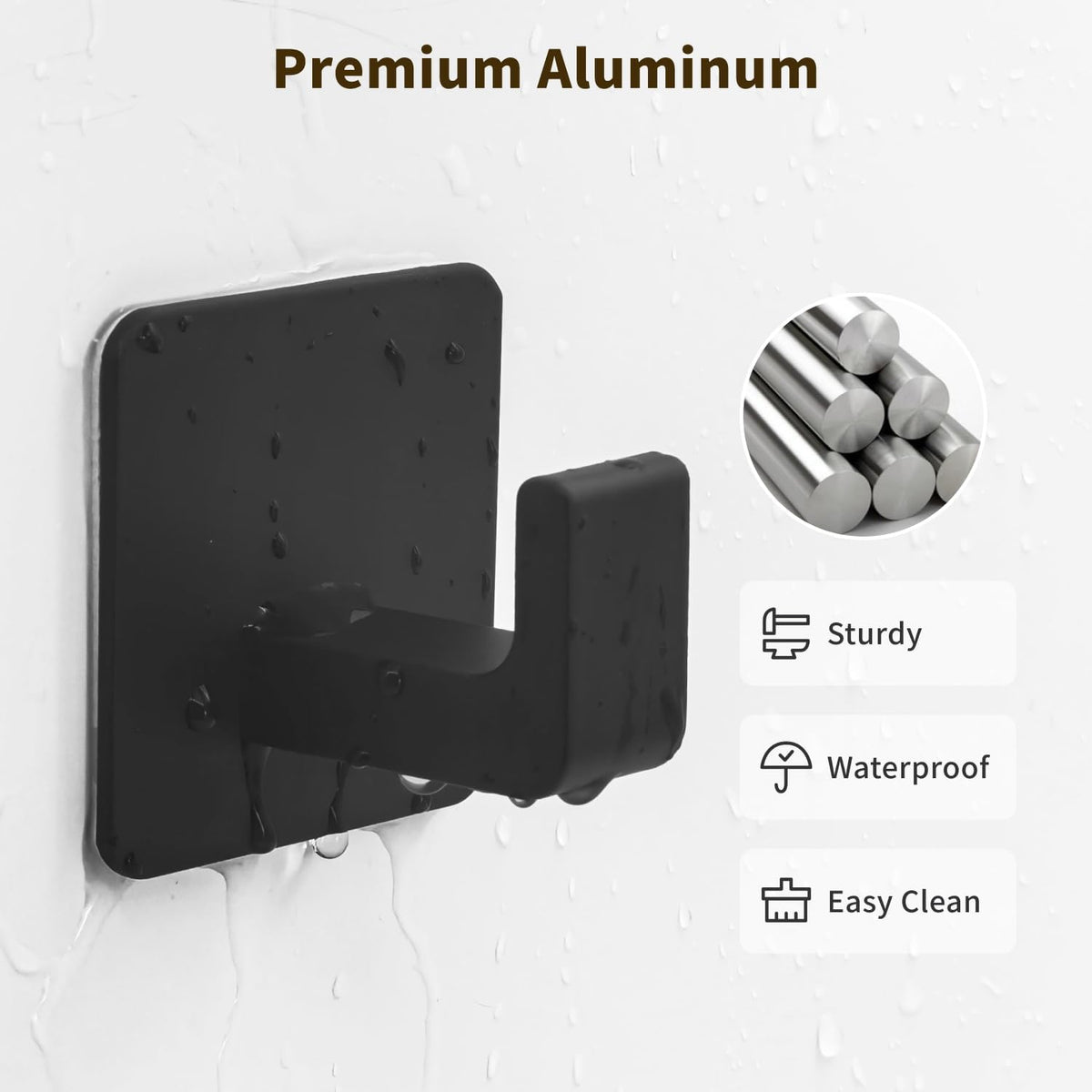 GWAAZXGZ Square Self Adhesive Towel Hooks - 4 Pack Matte Black Metal Hooks, Right-Angle Design for Towels, Robes & Hats, Organize Bathroom, Kitchen, Entryway, Doors, Cabinets on Smooth Surfaces
