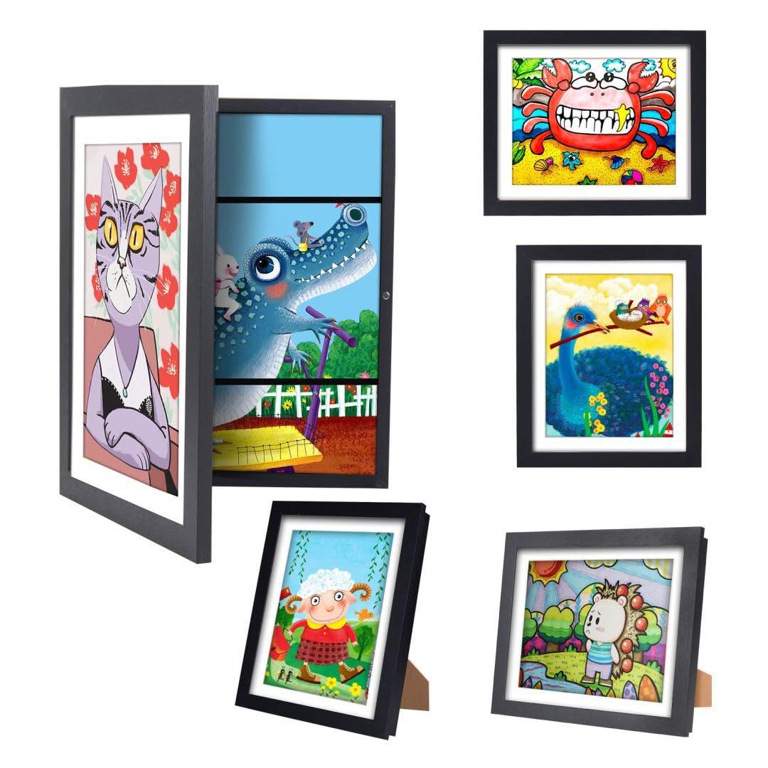 [3-Pack Kids Artwork Frames Changeable - Front Opening Holds 150,Children Art Projects Kids Art Frames,10x12.5 Child Picture Frame for Display,With Storage(Wood)