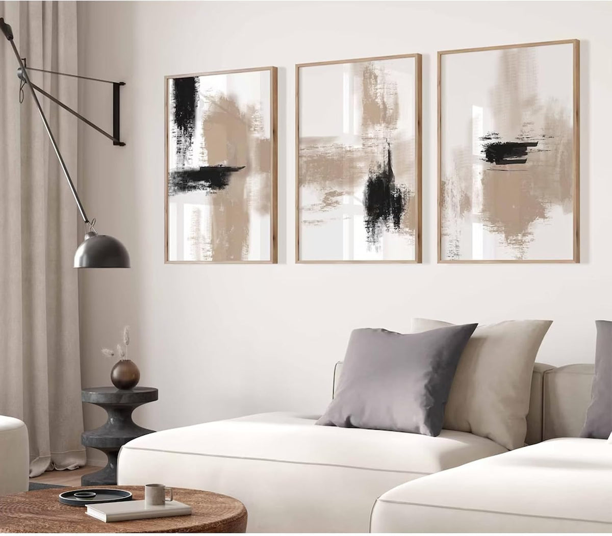 Joocrise Beige Abstract Wall Art Painting Set of 3 Neutral Canvas Wall Art Prints Black Beige Modern Wall Decor Minimalist Art Pictures Abstract Modern Artwork for Room Bedroom 16x24 Inch Unframed
