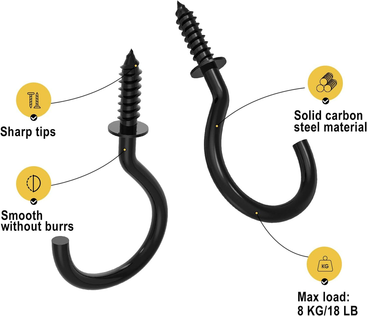 RELBRO Screw Hooks, 1 Inch Metal Screw in Cup Hooks, Black, 100 Pcs