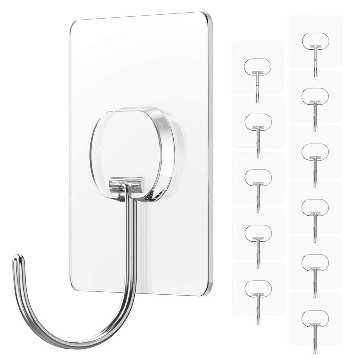 JINSHUNFA Adhesive Wall Hooks No Drill Clear Heavy Duty,13LB Sticky 8 Pack