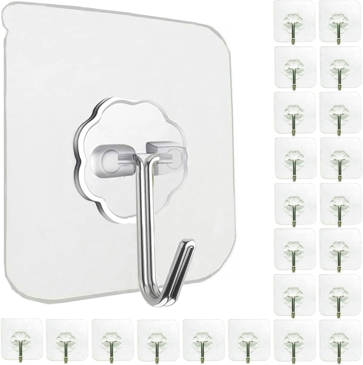Jwxstore 24 Pack Adhesive Wall Hooks Clear 33LB Heavy Duty Sticky Hooks