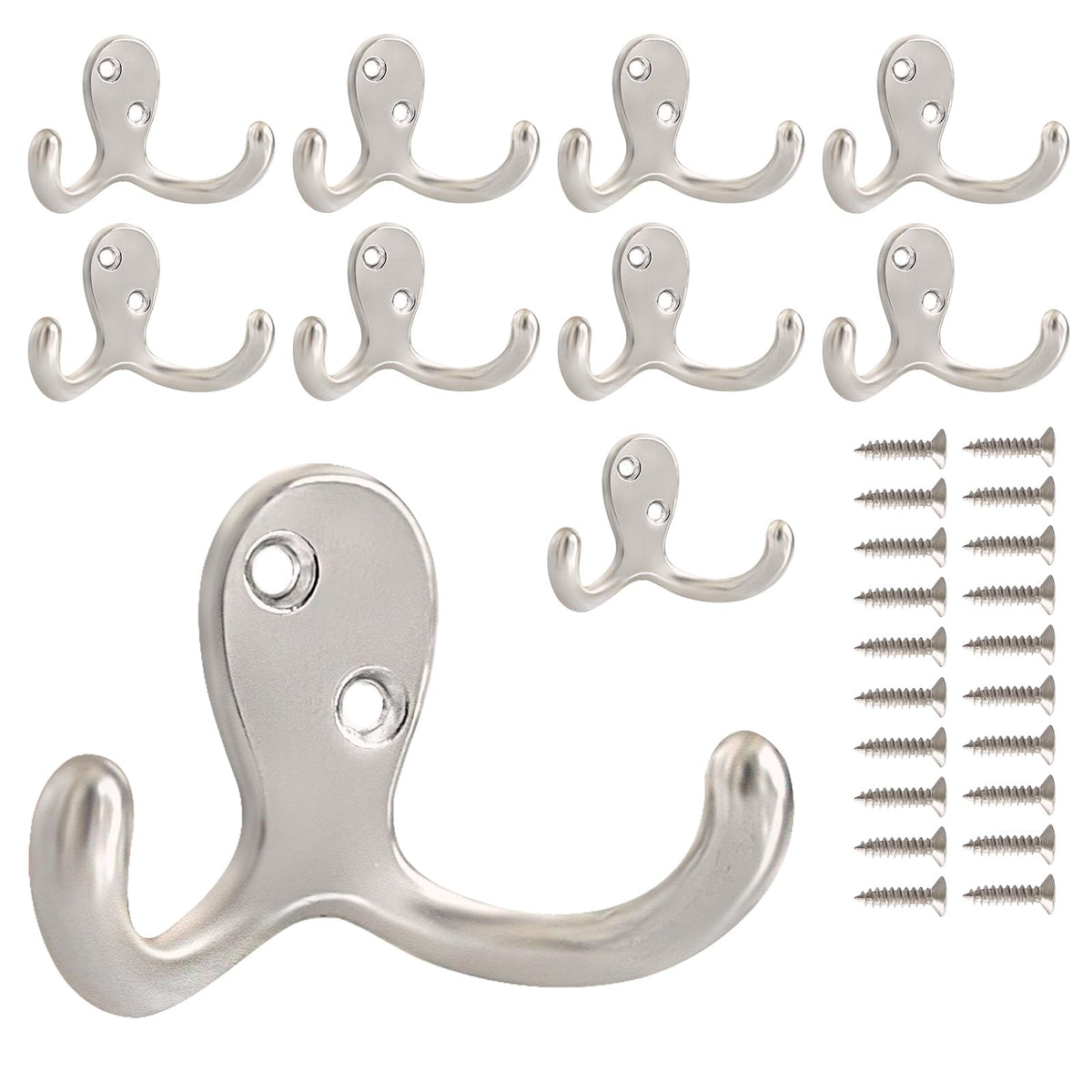 15 Pack Coat Hooks Wall Hooks for Hanging, Heavy Duty Double Prong Metal Hook Wall Mounted for Living Room, Bathroom, Kitchen, Bedroom for Coat, Bag, Scarf, Towel, Hat, Key, Cup (Black)
