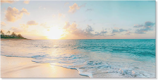 Goldfoilart Ocean Beach Sunset Canvas Wall Art for Bedroom Seascape Paintings Coastal Picture Framed Artwork for Bathroom Living Room Office Wall Decor 20" x 40"