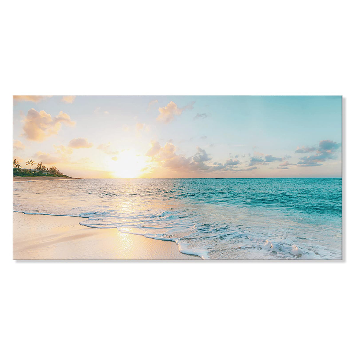 Goldfoilart Ocean Beach Sunset Canvas Wall Art for Bedroom Seascape Paintings Coastal Picture Framed Artwork for Bathroom Living Room Office Wall Decor 20" x 40"