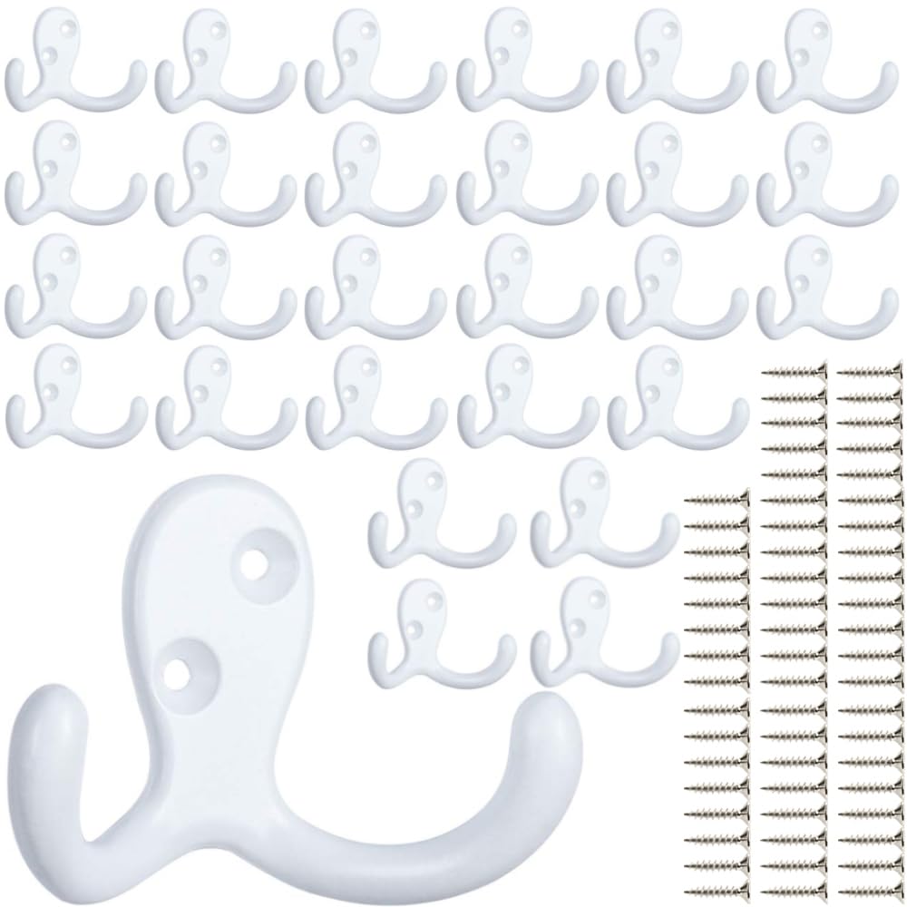 IBosins 8 Pack Silvery Double Prong Coat Hooks Wall Mounted with 16 Screws
