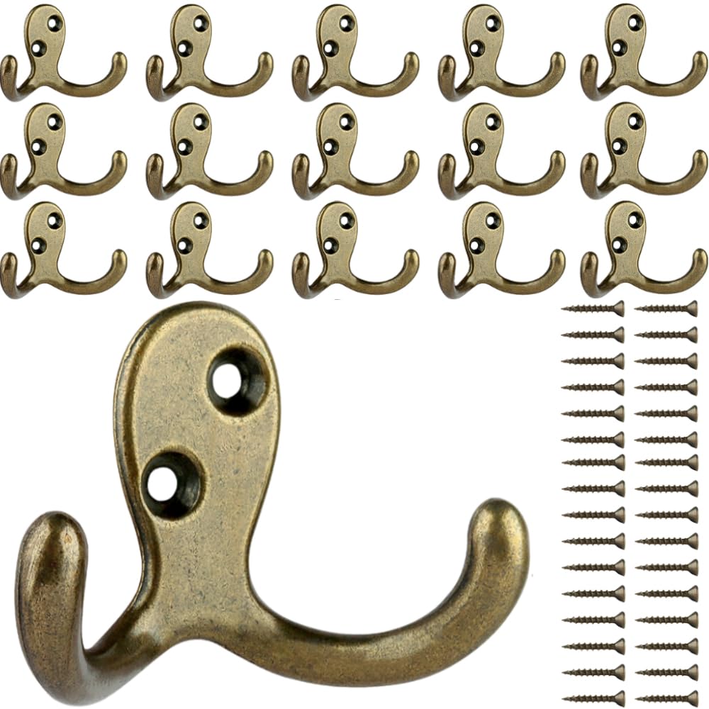 IBosins 8 Pack Silvery Double Prong Coat Hooks Wall Mounted with 16 Screws