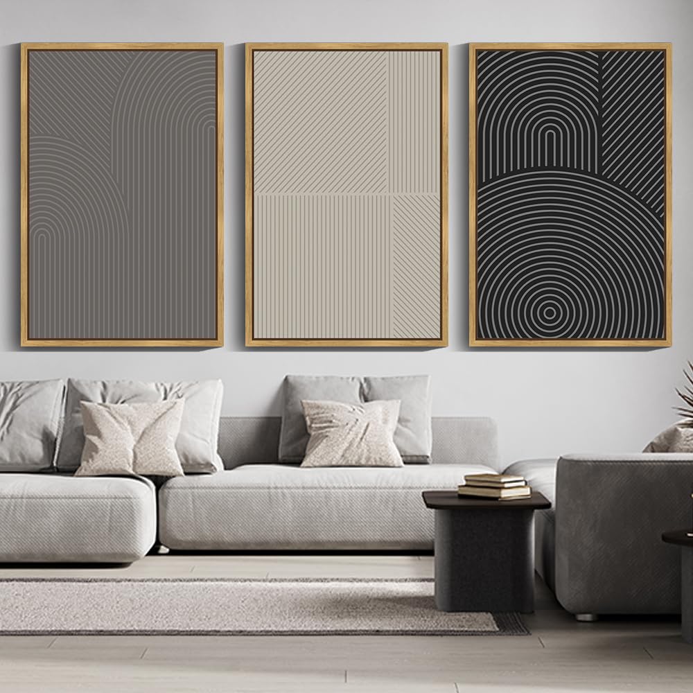 Drsoum Mid-Century Modern Framed Wall Art Minimalist Abstract Boho Neutral Line Wall Decor Geometric Artwork Kitchen Dining Room 11x14in Natural Framed