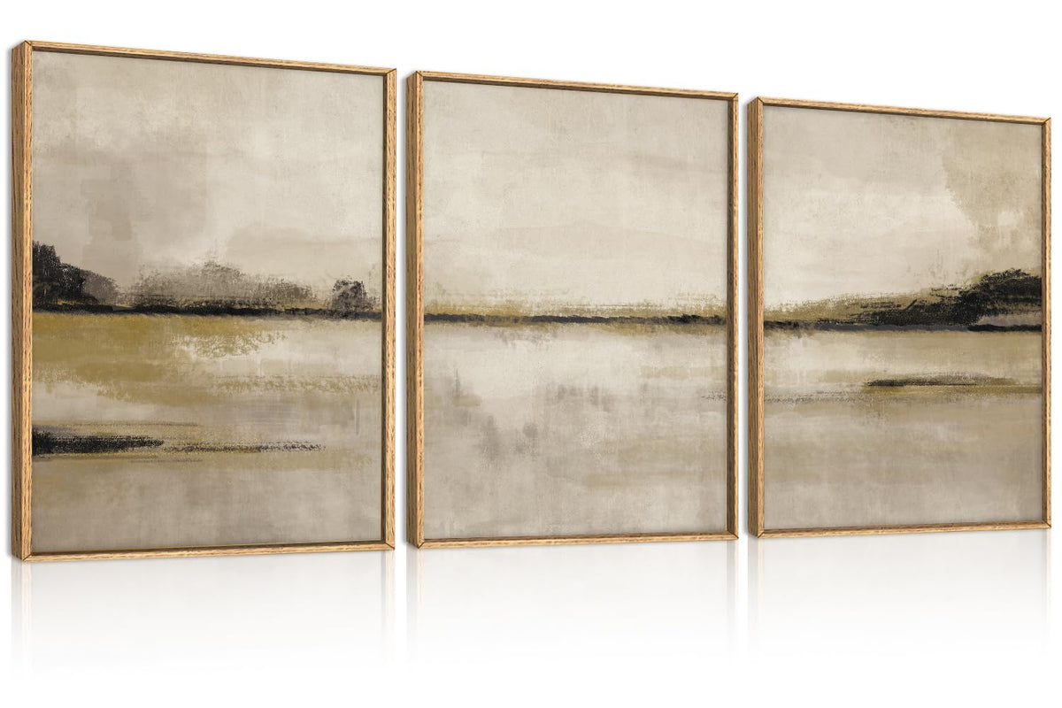 KAIRNE Neutral Abstrcat Landscape Framed Canvas Wall Art Set-40"x20"x1