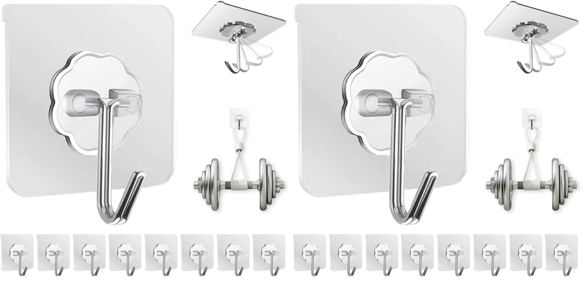 DDMY Adhesive Wall Hooks Clear 50lb(Max) Heavy Duty Hanging Sticky-10 Pack