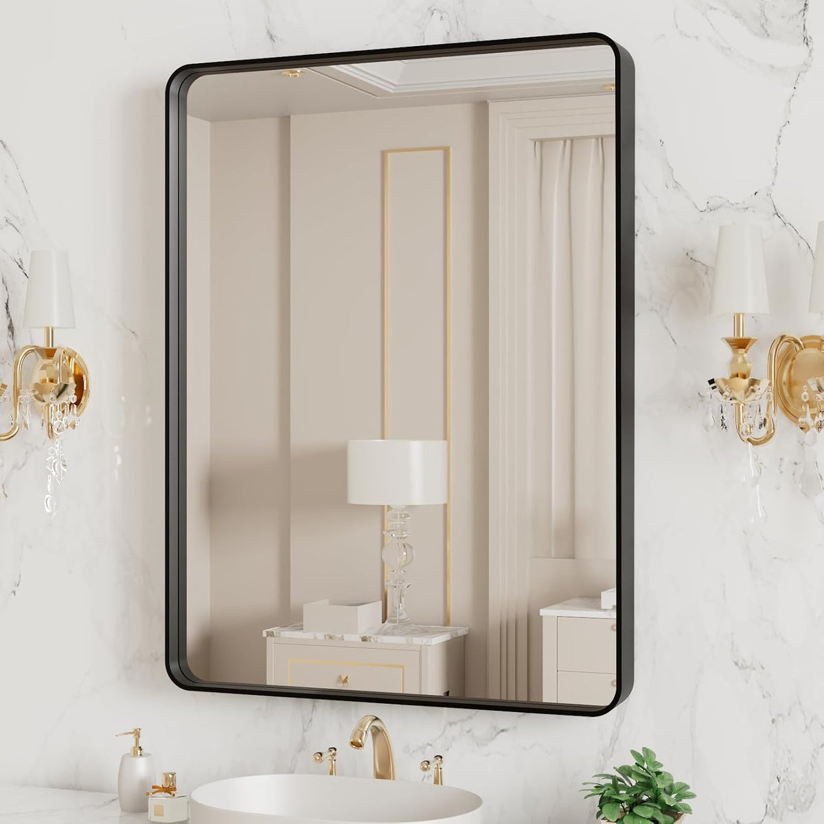 LOAAO 20X16 Inch Black Bathroom Mirror Metal Framed