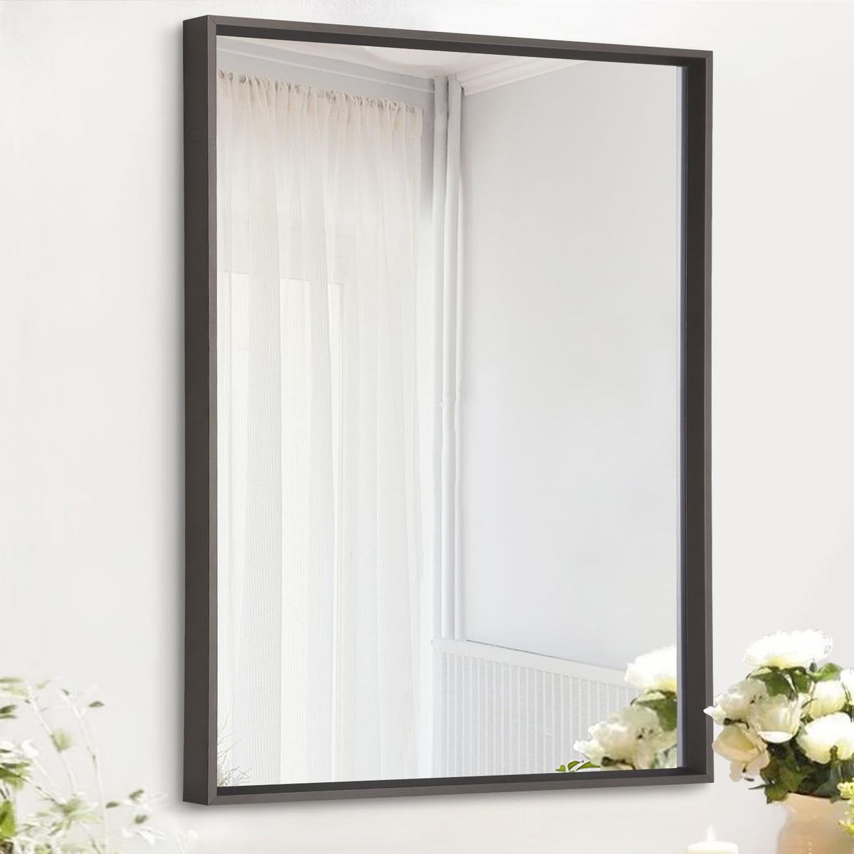 AAZZKANG Mirrors for Wall Rectangular Metal Framed Black 16"x12"