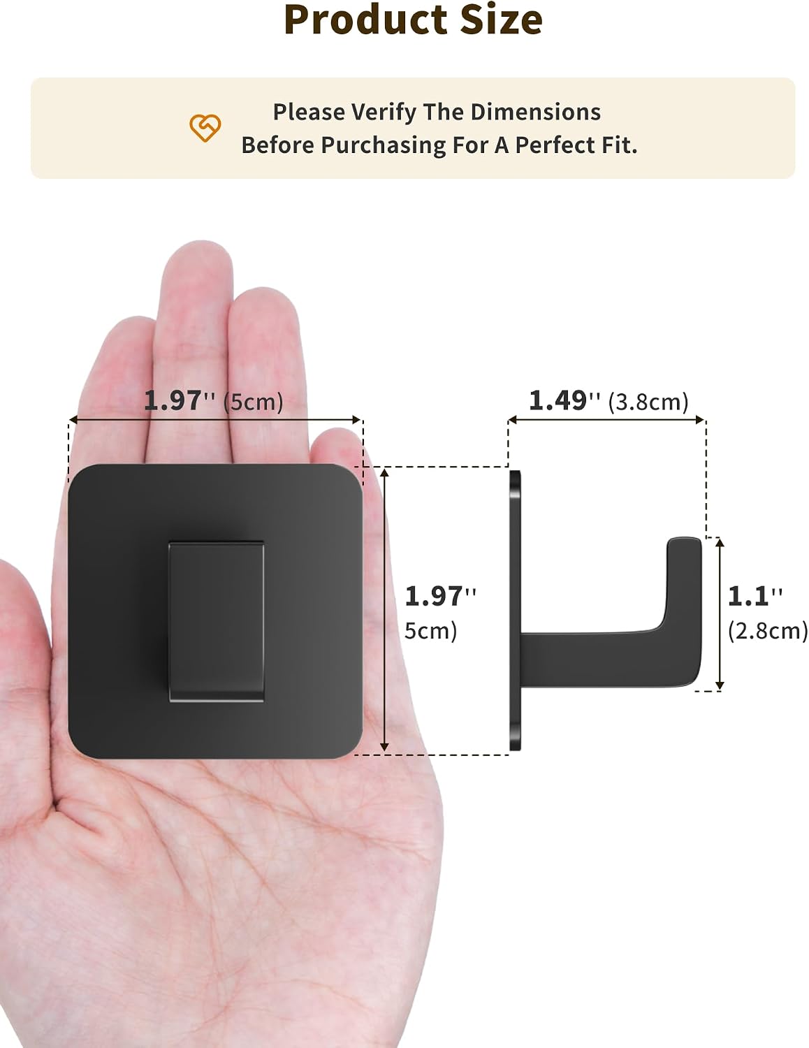 GWAAZXGZ Square Self Adhesive Towel Hooks - 4 Pack Matte Black Metal Hooks, Right-Angle Design for Towels, Robes & Hats, Organize Bathroom, Kitchen, Entryway, Doors, Cabinets on Smooth Surfaces