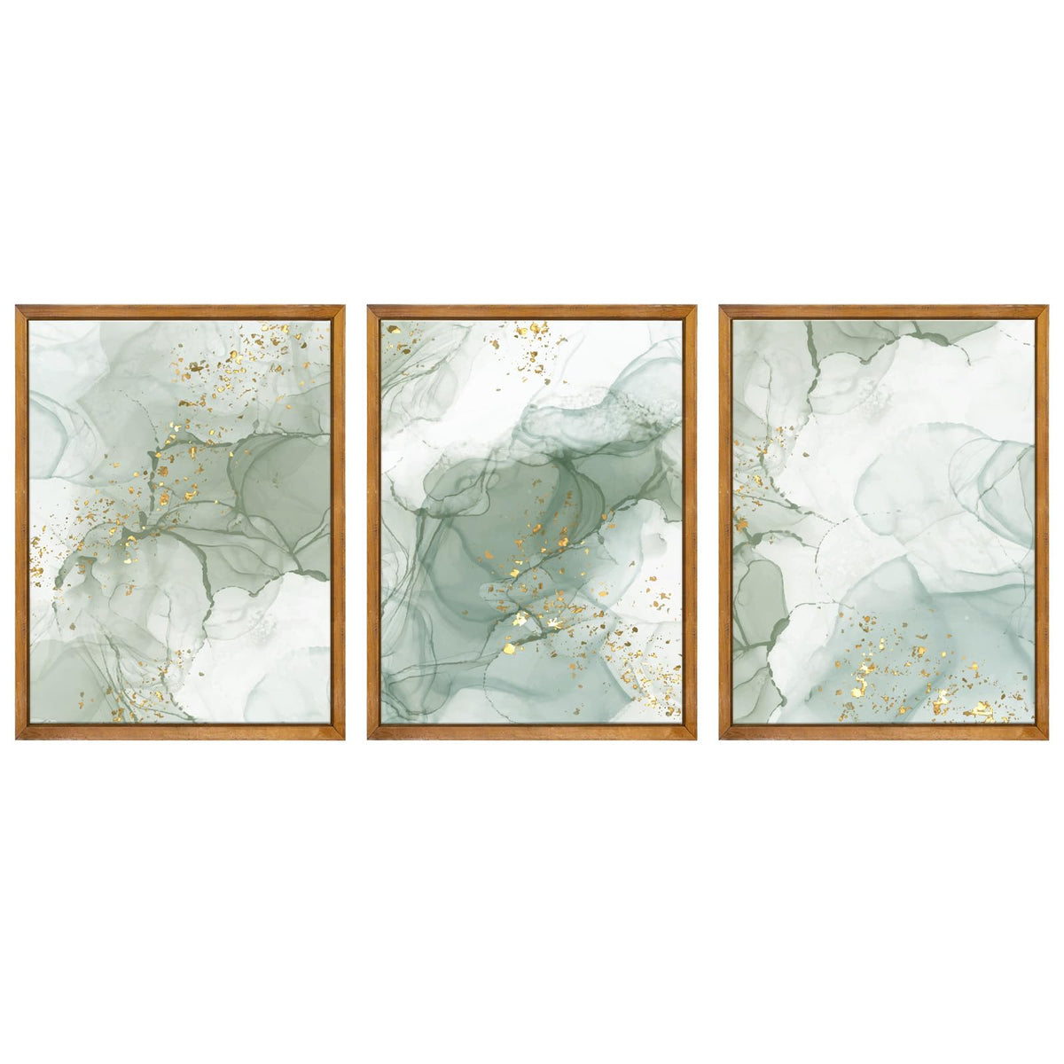 Sage Green Wall Art Set of 3,Abstract Green Wall Decor Living Room,Minimalist Modern Framed Wall Art Marble Line Beige Gold Green Canvas Artwork Paintings,Boho Room Decor,Bedroom Bathroom Office Artwork,12"x16"