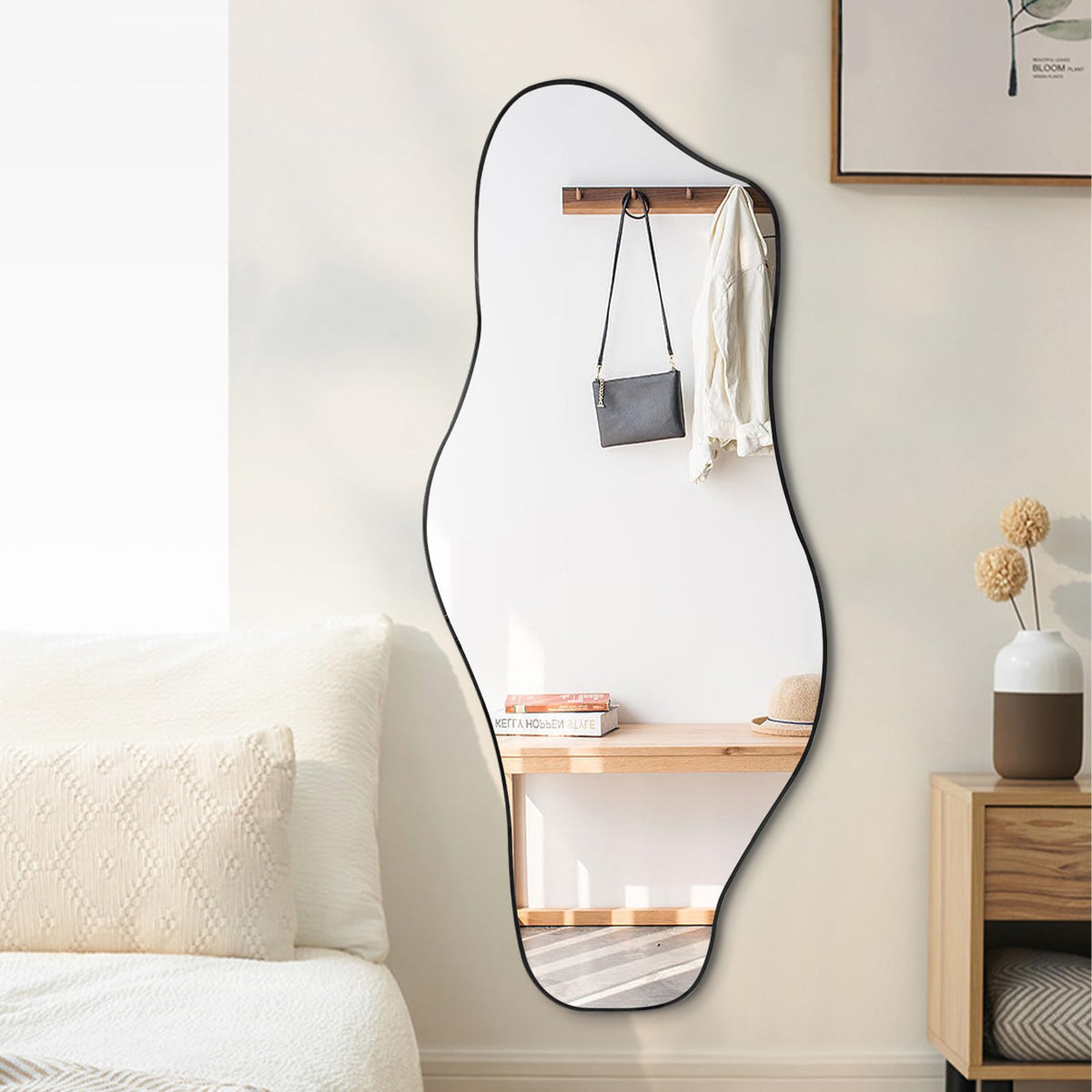 67"x31" Irregular Full Length Mirror, Abstract Frameless Mirror