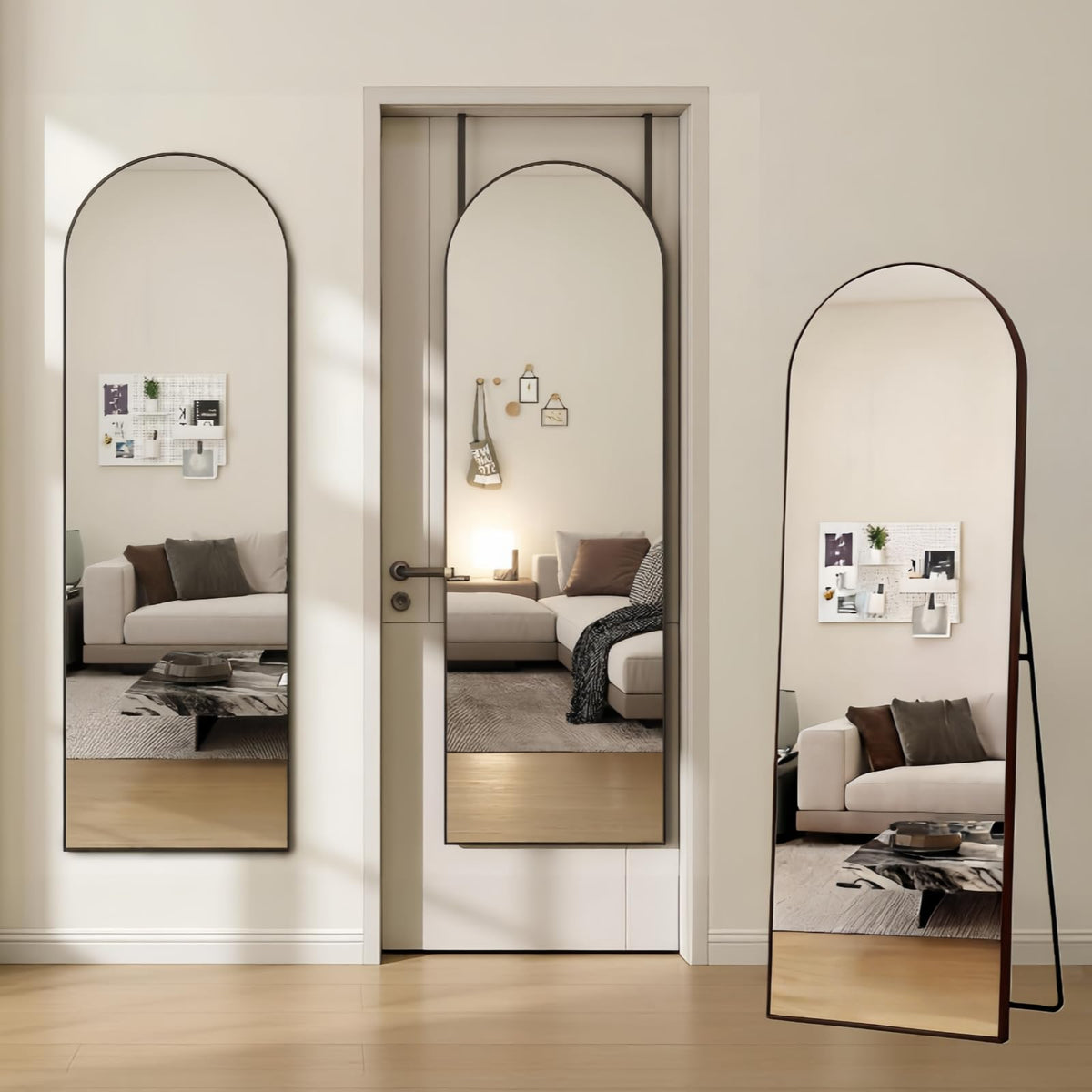 Dewfig 48"x16" Full Length Mirror, Oval Wall Mirror, Leather Strap, Gold