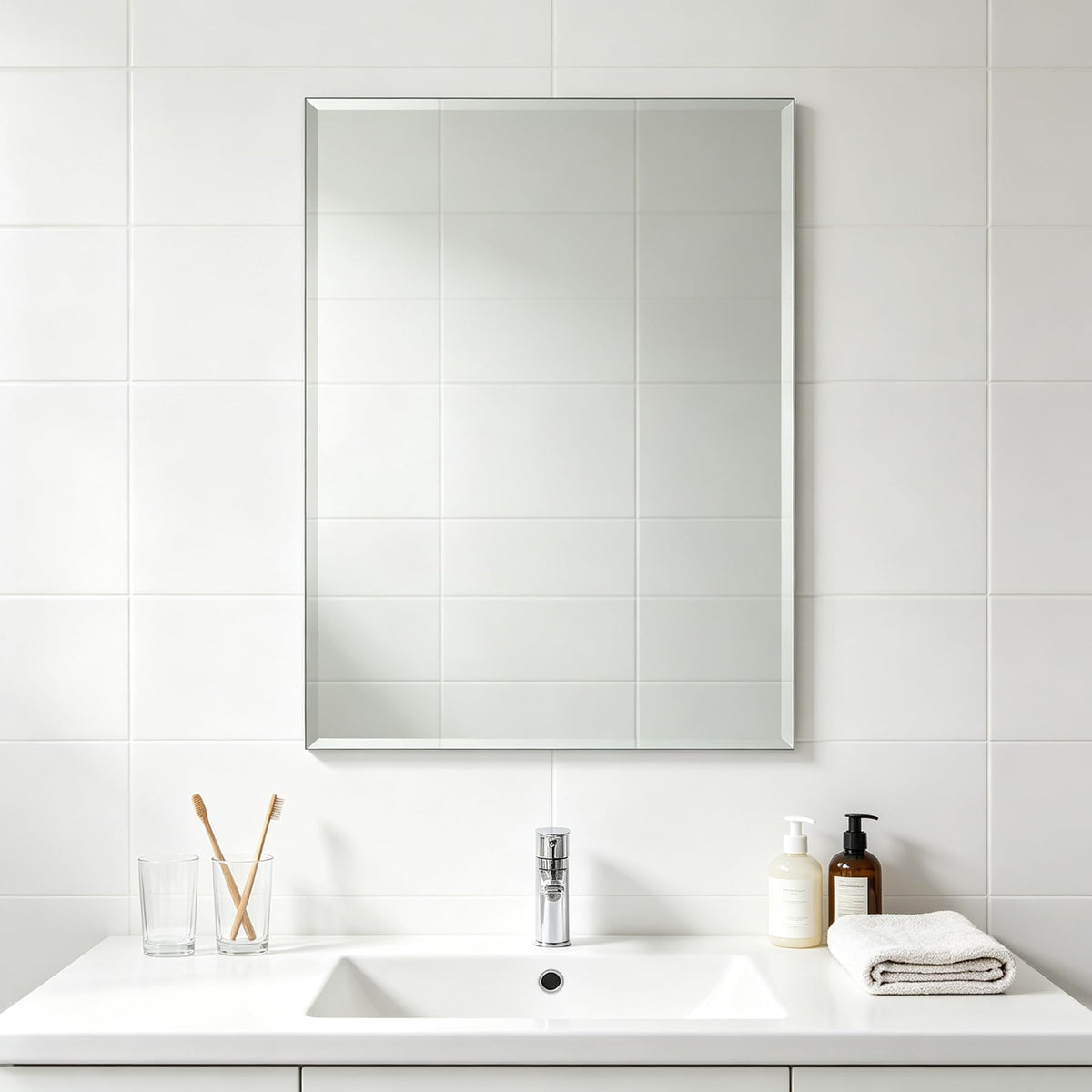 Frameless Full Length Mirror for Wall, 48x12 Inch Bathroom Vanity Mirror
