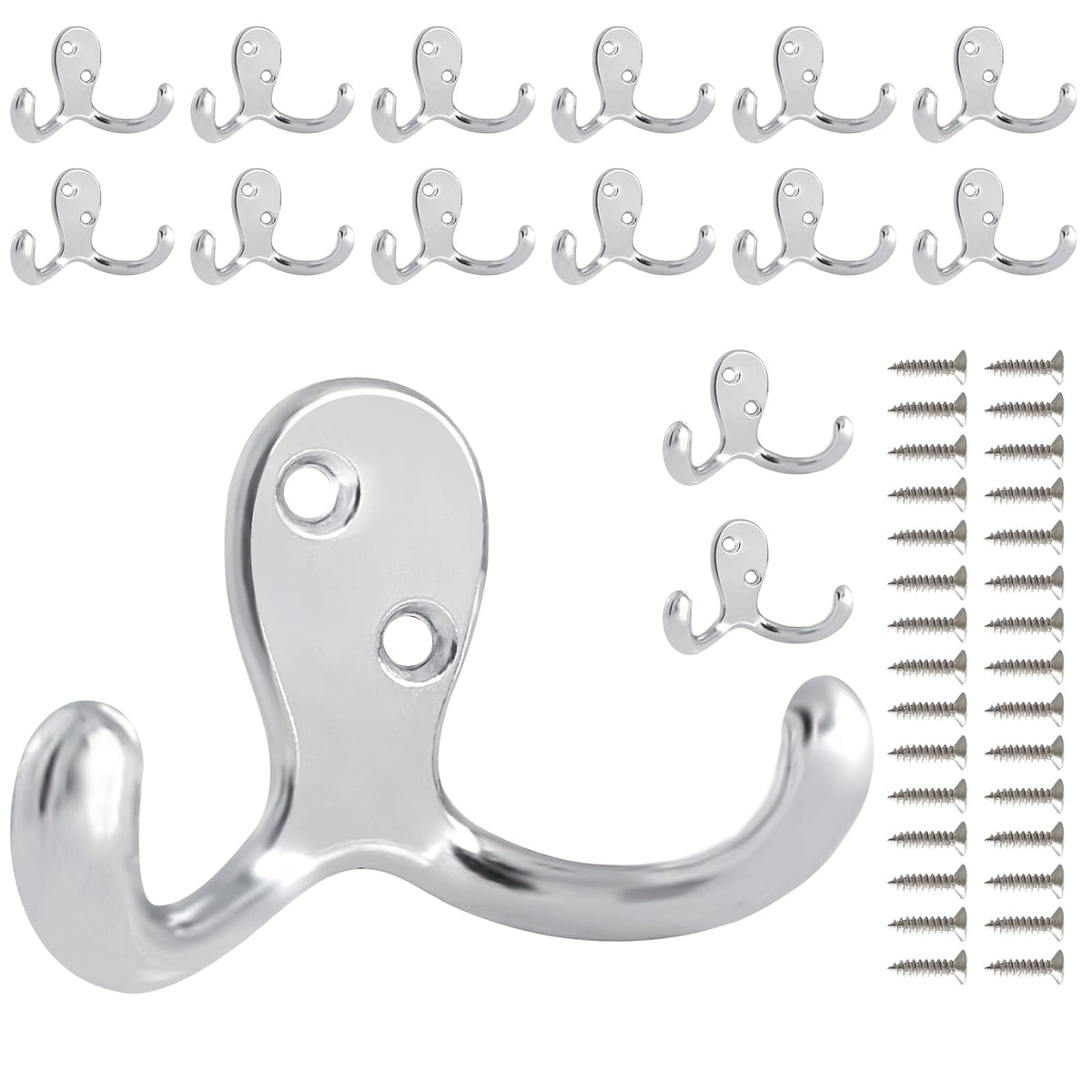 15 Pack Coat Hooks Wall Hooks for Hanging, Heavy Duty Double Prong Metal Hook Wall Mounted for Living Room, Bathroom, Kitchen, Bedroom for Coat, Bag, Scarf, Towel, Hat, Key, Cup (Black)