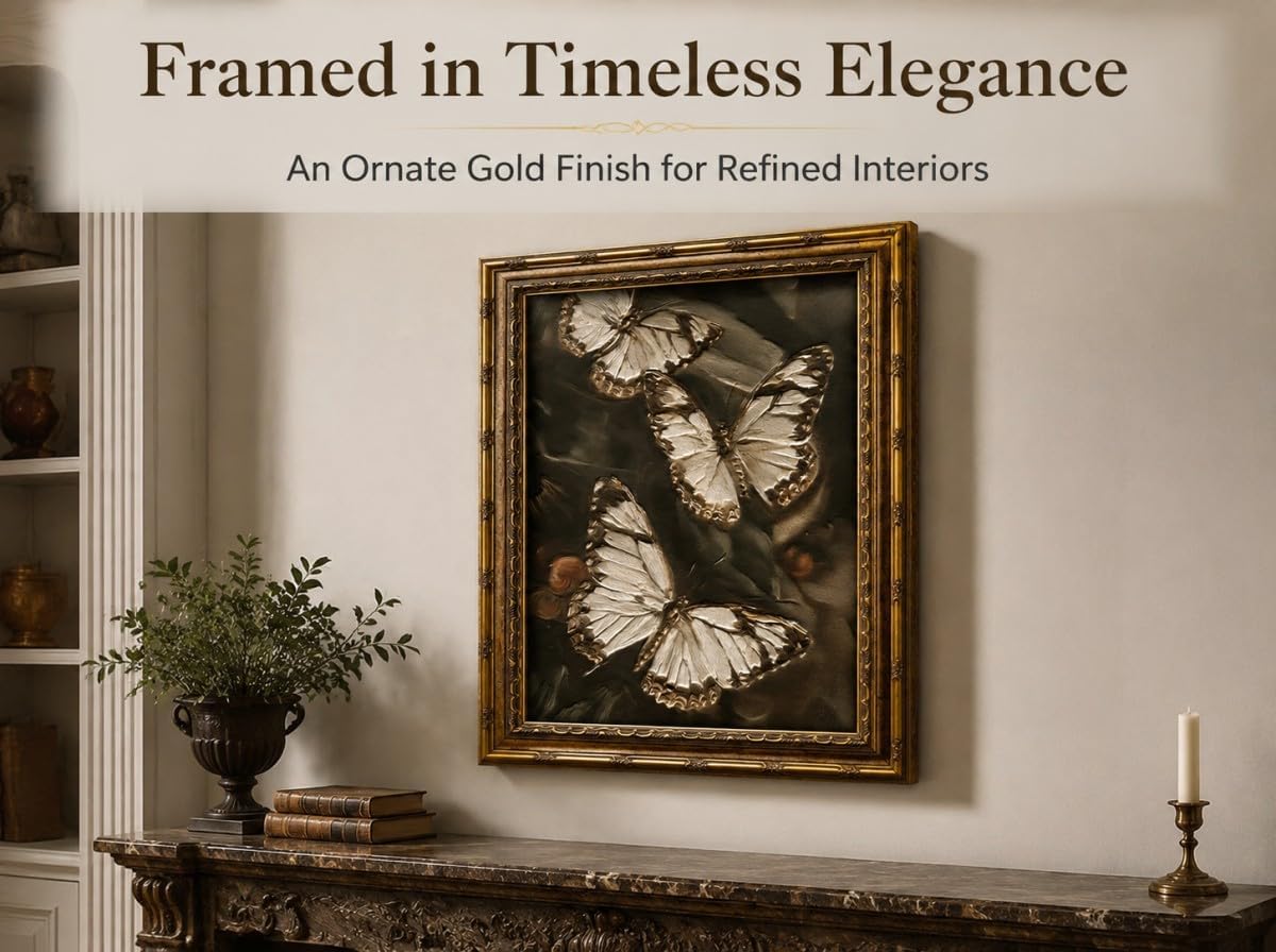 CXYWDHVO Vintage Butterfly Framed Wall Art, Antique Oil Painting, 9x11 Inch