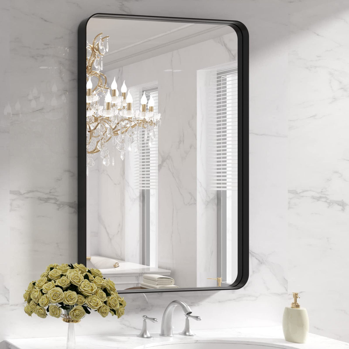 LOAAO 20X16 Inch Black Bathroom Mirror Metal Framed