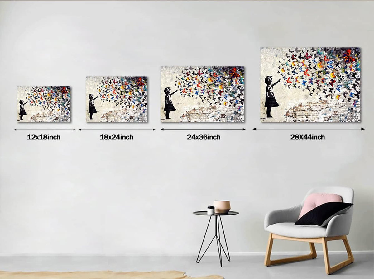 Banksy Wall Art Graffiti Street Giclee Canvas Paintings Poster and Prints Kid Wall Pictures girl Figure Street Picture Artwork Modern Framed Art for Home Wall Decor 24”Wx36”H