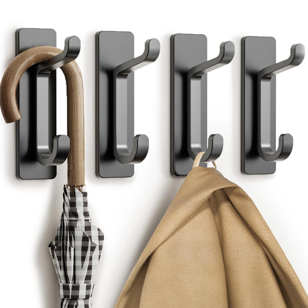 pickpiff 13LB Strong Stick-on Hooks for Coat & Towel, White 4 Pack