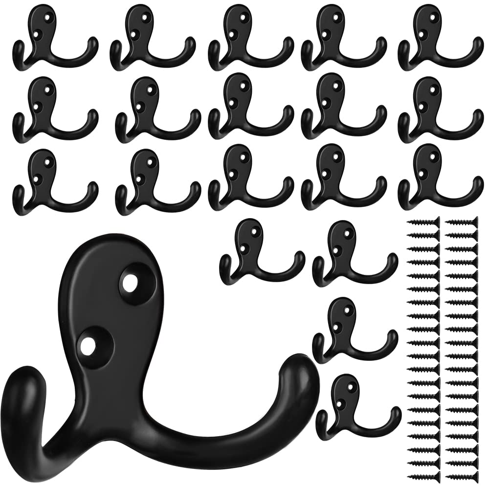 IBosins 8 Pack Silvery Double Prong Coat Hooks Wall Mounted with 16 Screws