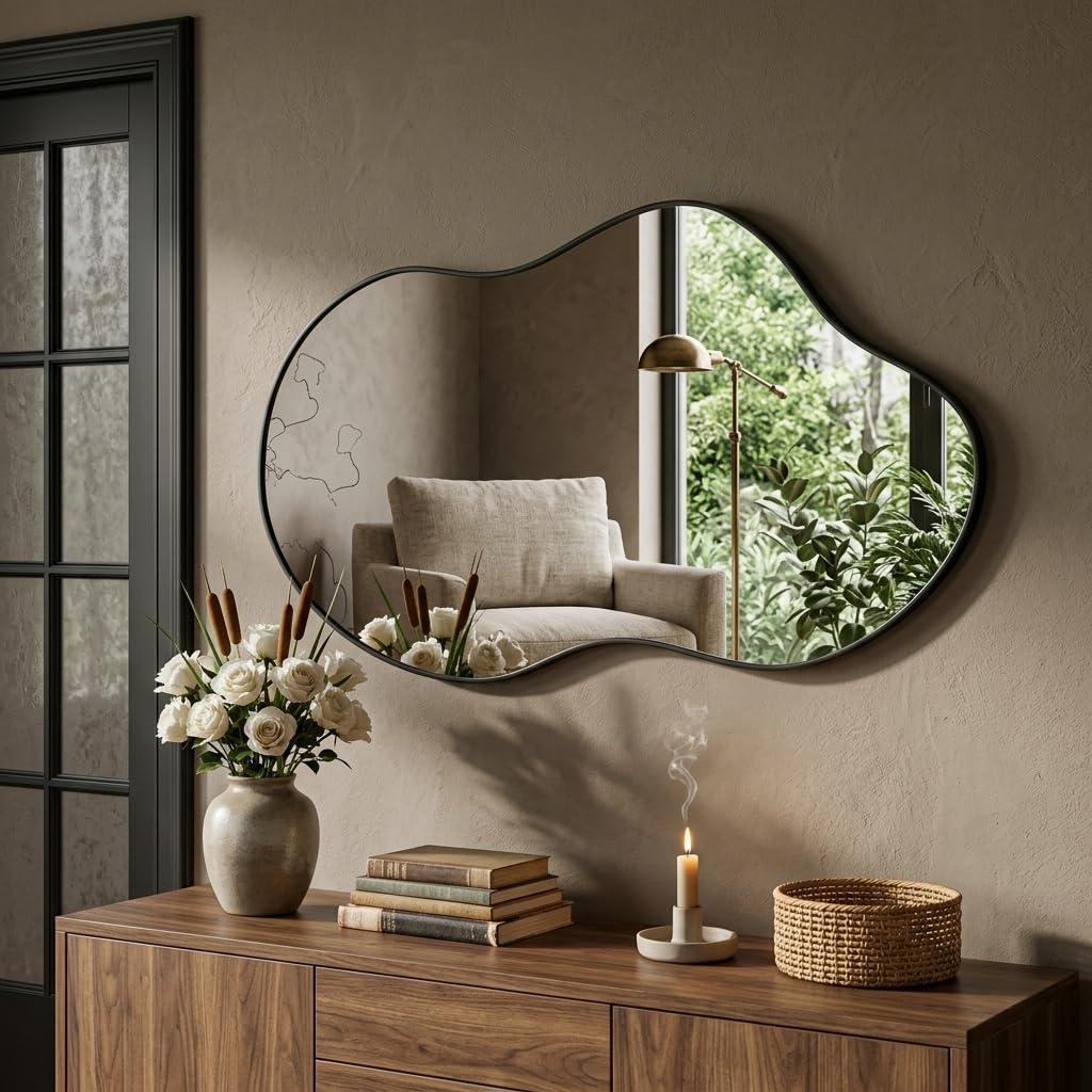Irregular Wall Mirror 24×40 Inch Black