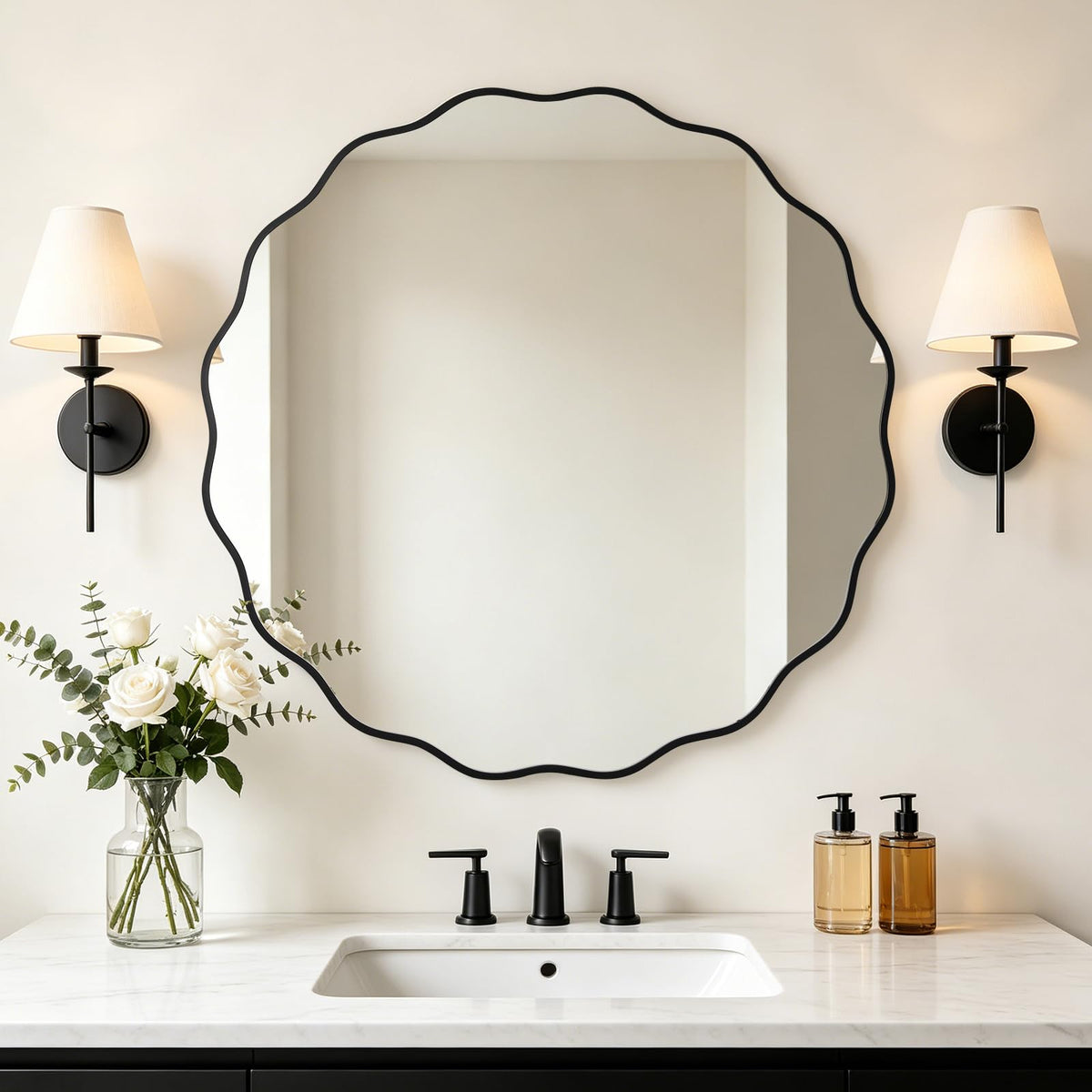 WallBeyond Round Wavy Mirror for Wall Decorative 20 inch, Modern Round Mirror Aluminum Frame for Bathroom Bedroom Living Room Home House Office Entryway, Gold