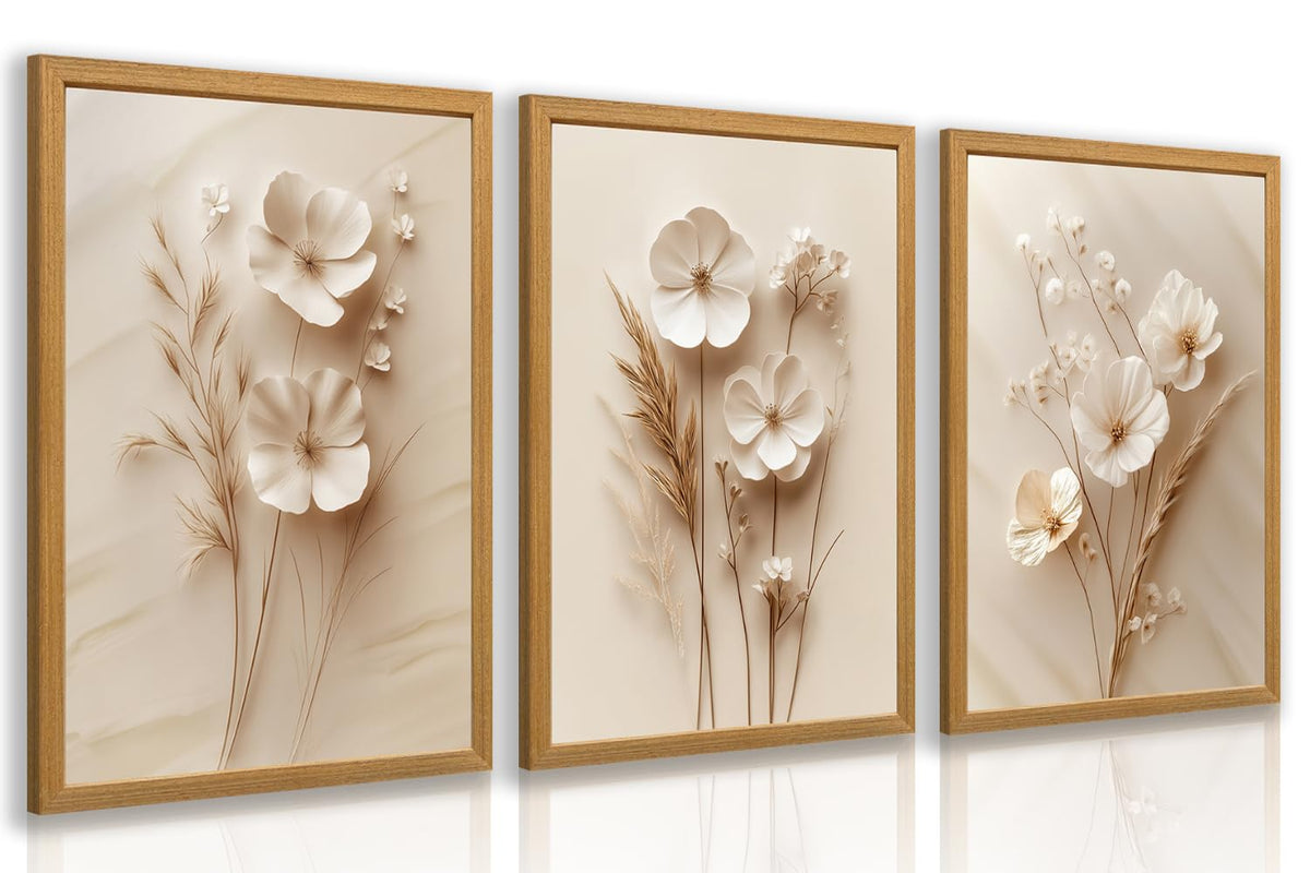 HLXRAE Neutral Sage Green Botanical Floral Wall Art, Wood Framed 12"x16"x3"
