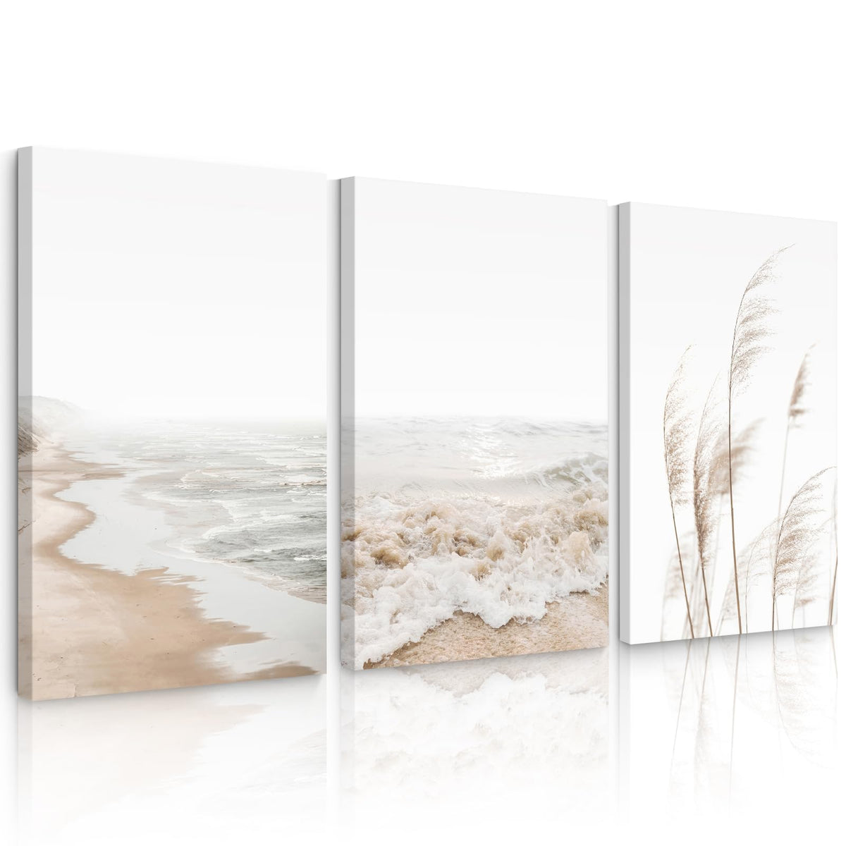 Lhoiplme Beach Wall Art Decor Coastal Ocean Poster Palm Tree Canvas Wall Decor Beachy Room Aesthetic Pictures Blue Waves Prints Beach Coasta Artwork for Bedroom Living Room 12x16 Inch Framed Set of 3