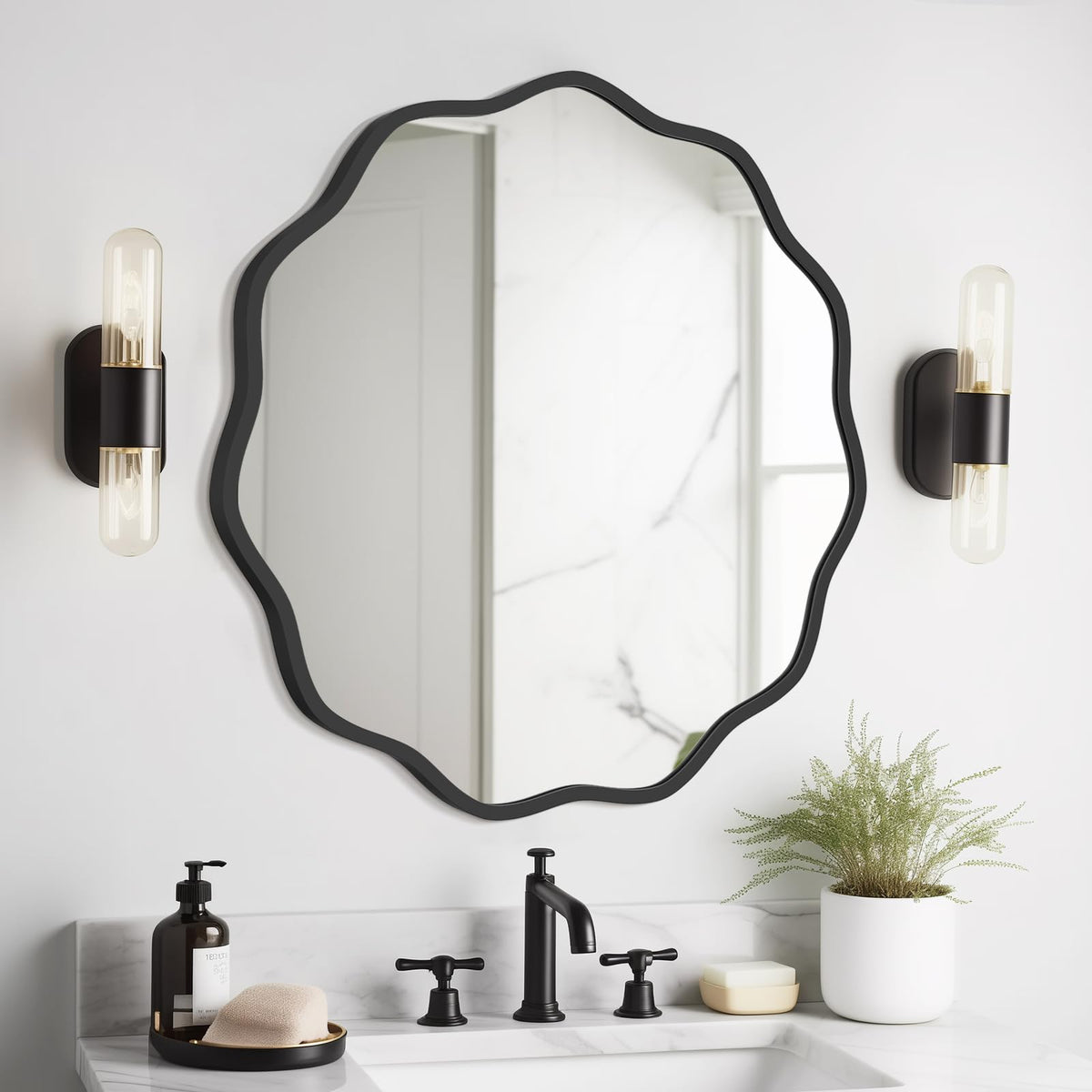 WallBeyond Round Wavy Mirror for Wall Decorative 20 inch, Modern Round Mirror Aluminum Frame for Bathroom Bedroom Living Room Home House Office Entryway, Gold