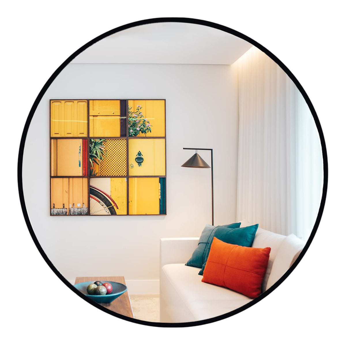 Oruii Round Mirror, 24 inch Black Circle Mirror, Matte Black Metal Frame