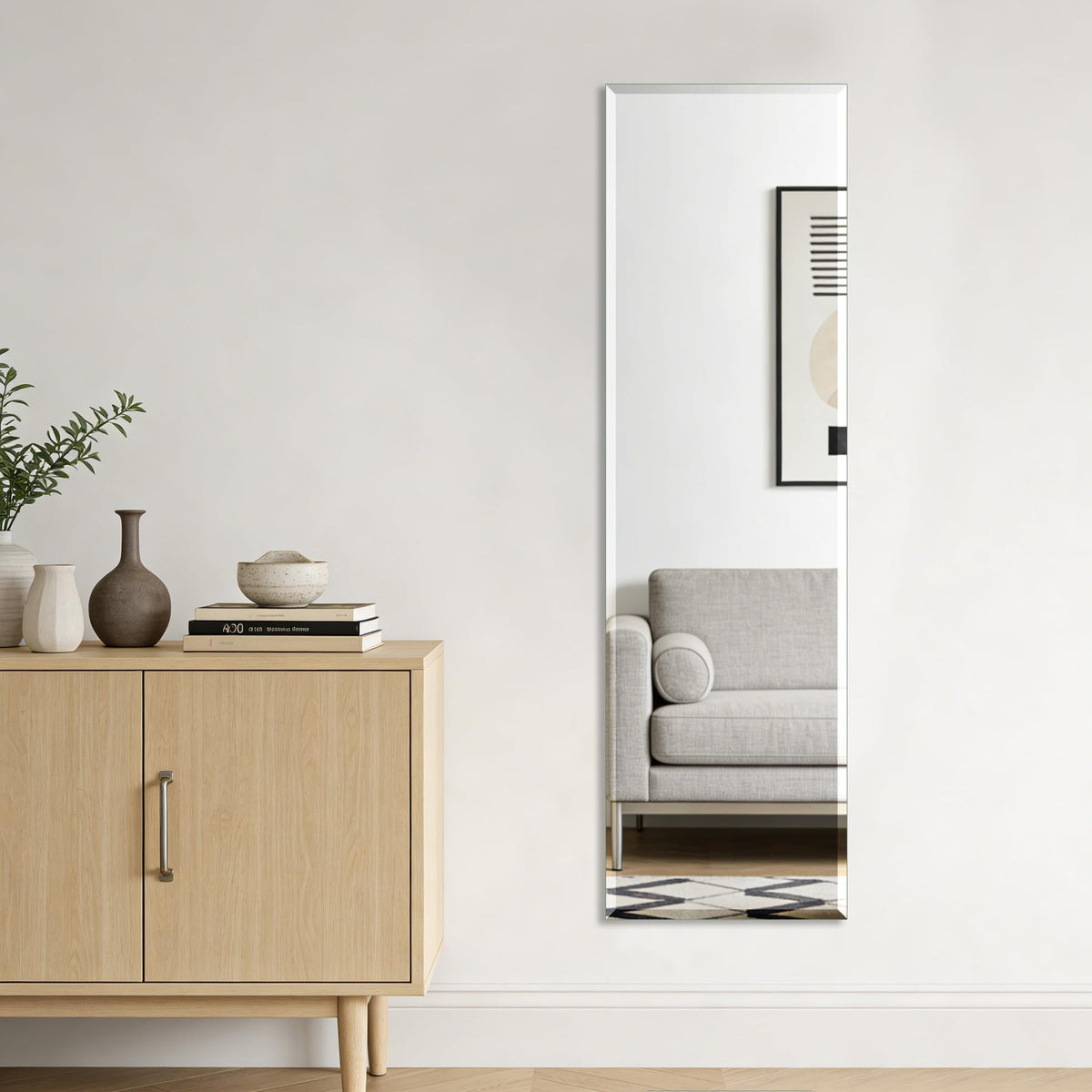 Frameless Full Length Mirror for Wall, 48x12 Inch Bathroom Vanity Mirror