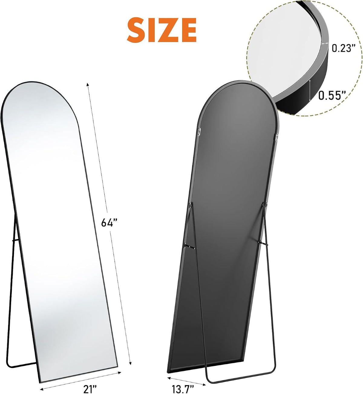 OLIXIS 64"x21.5" Arched Full Length Mirror with Stand, Body Mirror