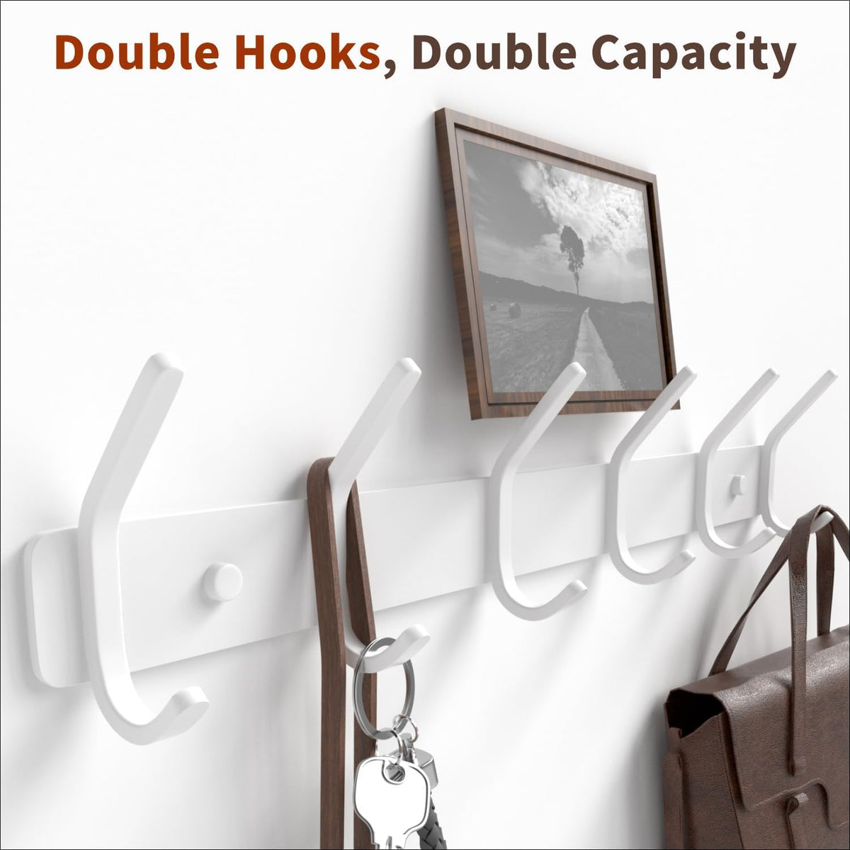 Coat Rack Wall Mount Hooks - 15 Inch White Metal 6-Hook Rack(1 Pack)