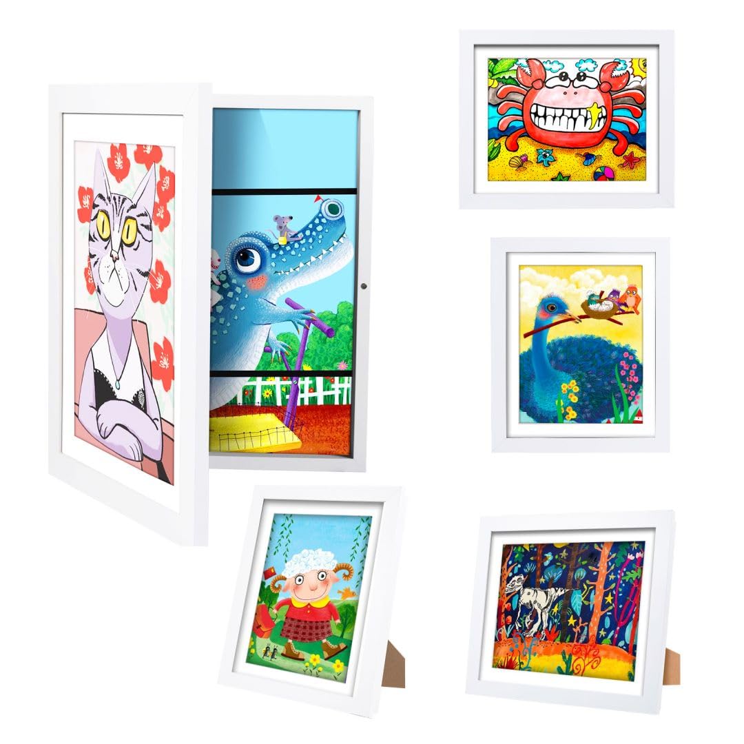 [3-Pack Kids Artwork Frames Changeable - Front Opening Holds 150,Children Art Projects Kids Art Frames,10x12.5 Child Picture Frame for Display,With Storage(Wood)