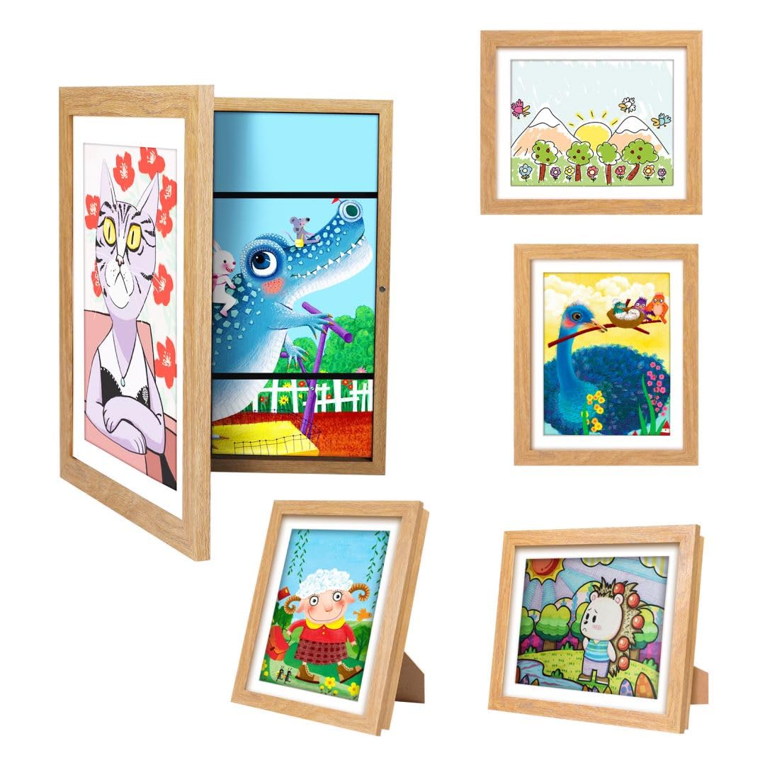 [3-Pack Kids Artwork Frames Changeable - Front Opening Holds 150,Children Art Projects Kids Art Frames,10x12.5 Child Picture Frame for Display,With Storage(Wood)