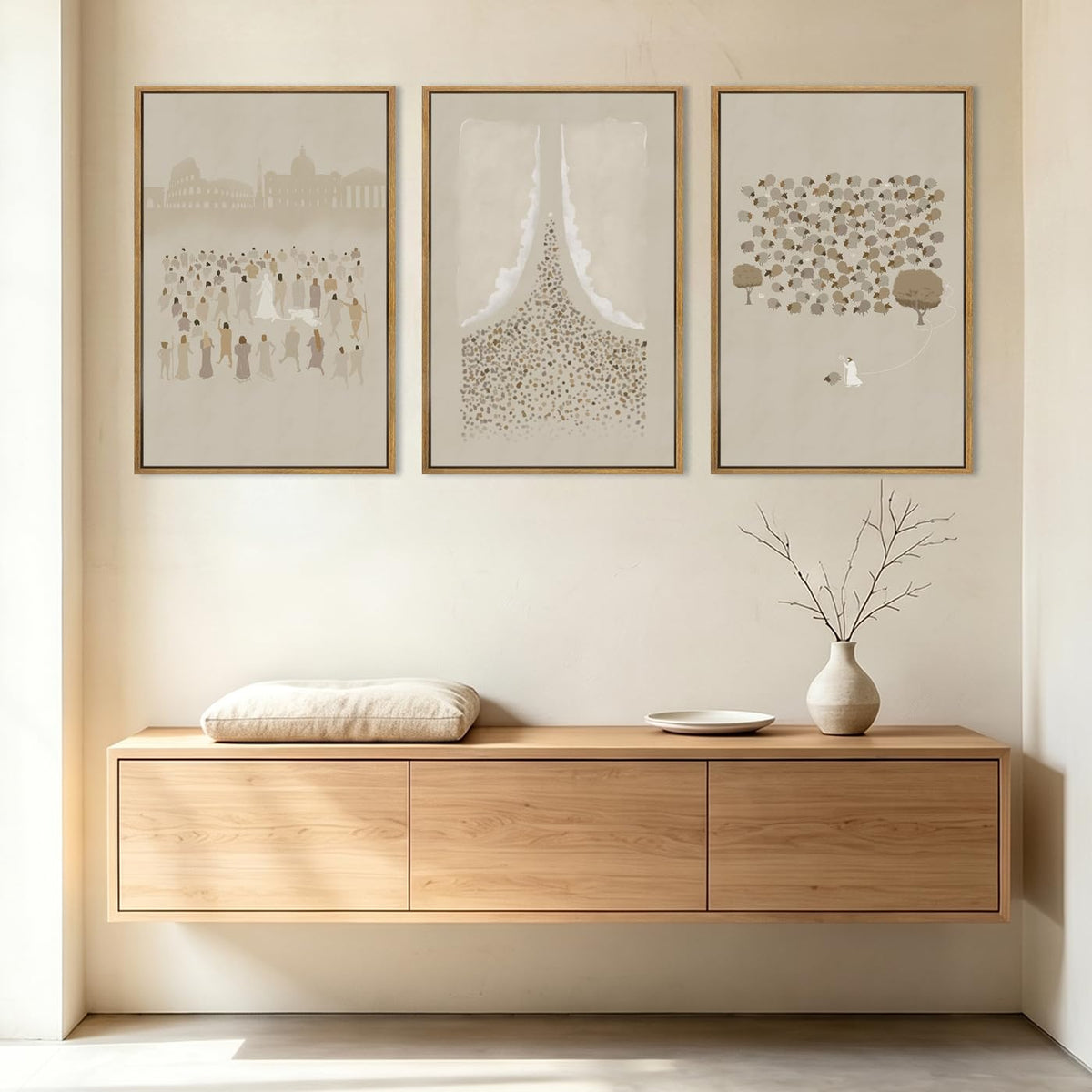 BINCUE Neutral Abstract Wall Art Beige Large Wall Decor Boho Mid Century Modern Artwork Art Print for Living Room Bedroom Office 24"x36" Set of 3 Gift